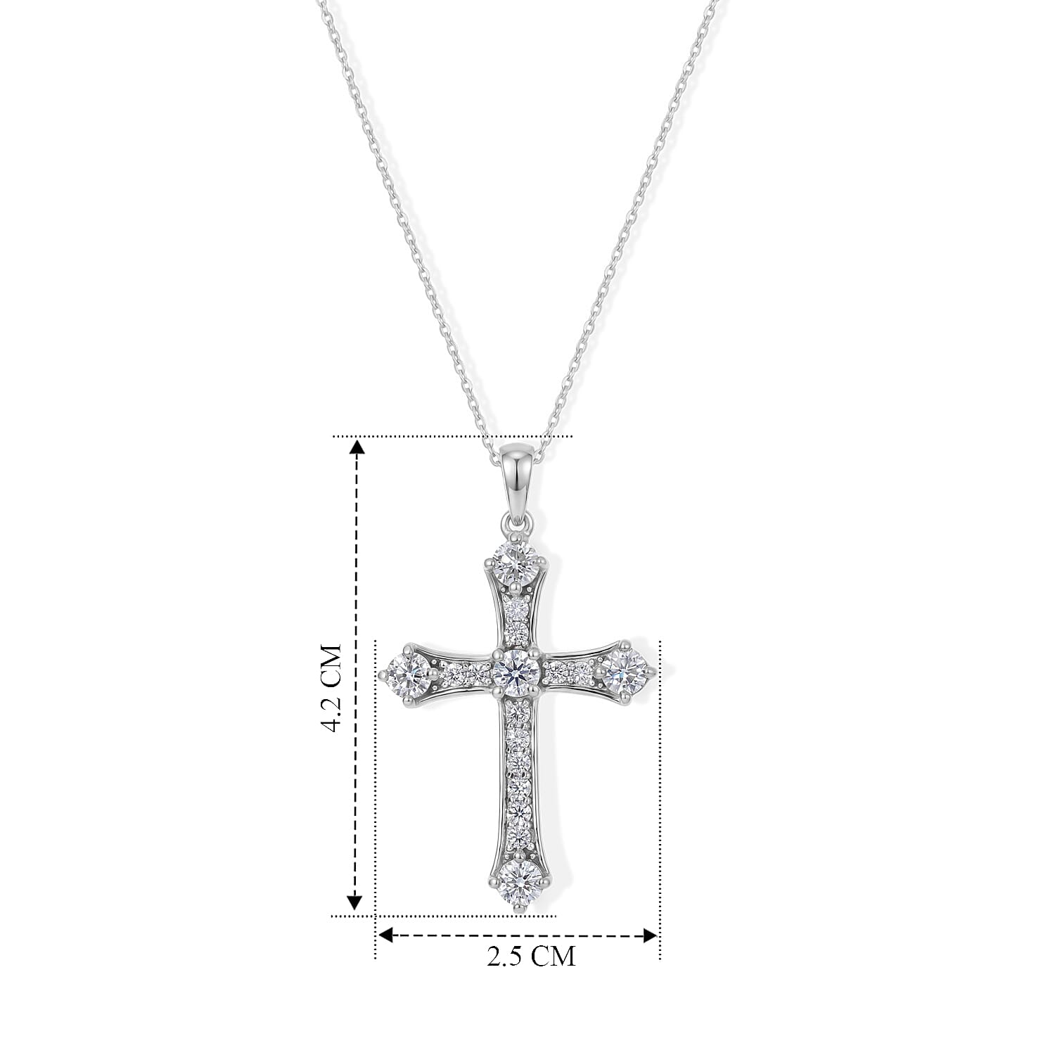 D'Joy - Moissanite Cross Pendant with Chain (Size 20) in Platinum Overlay Sterling Silver 1.56 Ct.