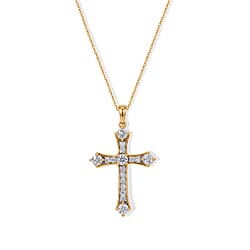 D'Joy - Moissanite Cross Pendant with Chain (Size 20) in Platinum Overlay Sterling Silver 1.56 Ct.