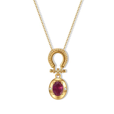 African Ruby,  White Zircon Pendant with Chain (Size 20)  Sterling Silver 0.02 ct  1.070  Ct.