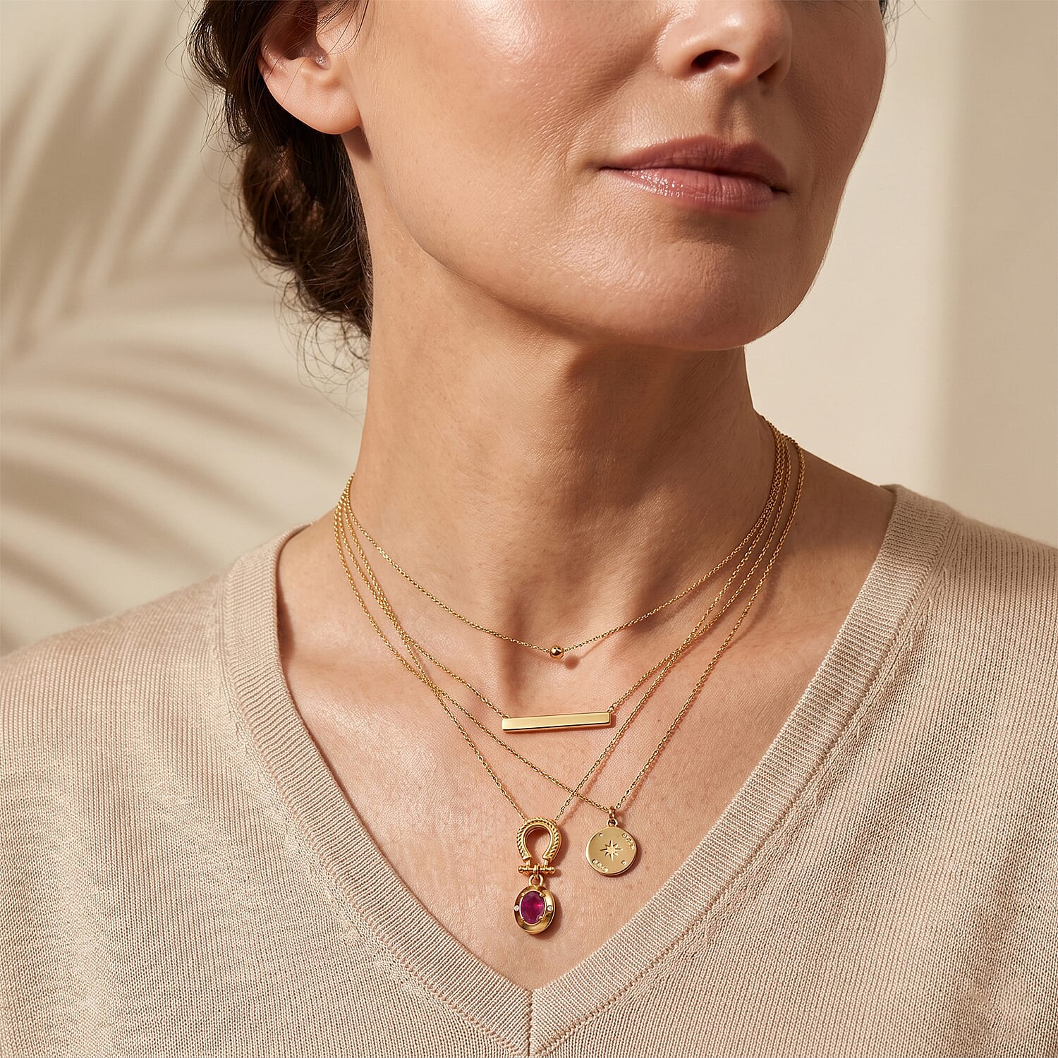 D'Joy - African Ruby & White Zircon Pendant with Chain (Size 20) in Yellow Gold Plated Sterling Silver 1.20 Ct.