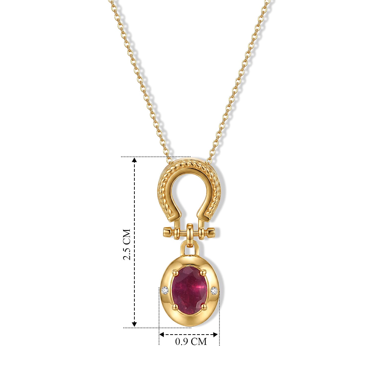 D'Joy - African Ruby & White Zircon Pendant with Chain (Size 20) in Yellow Gold Plated Sterling Silver 1.20 Ct.