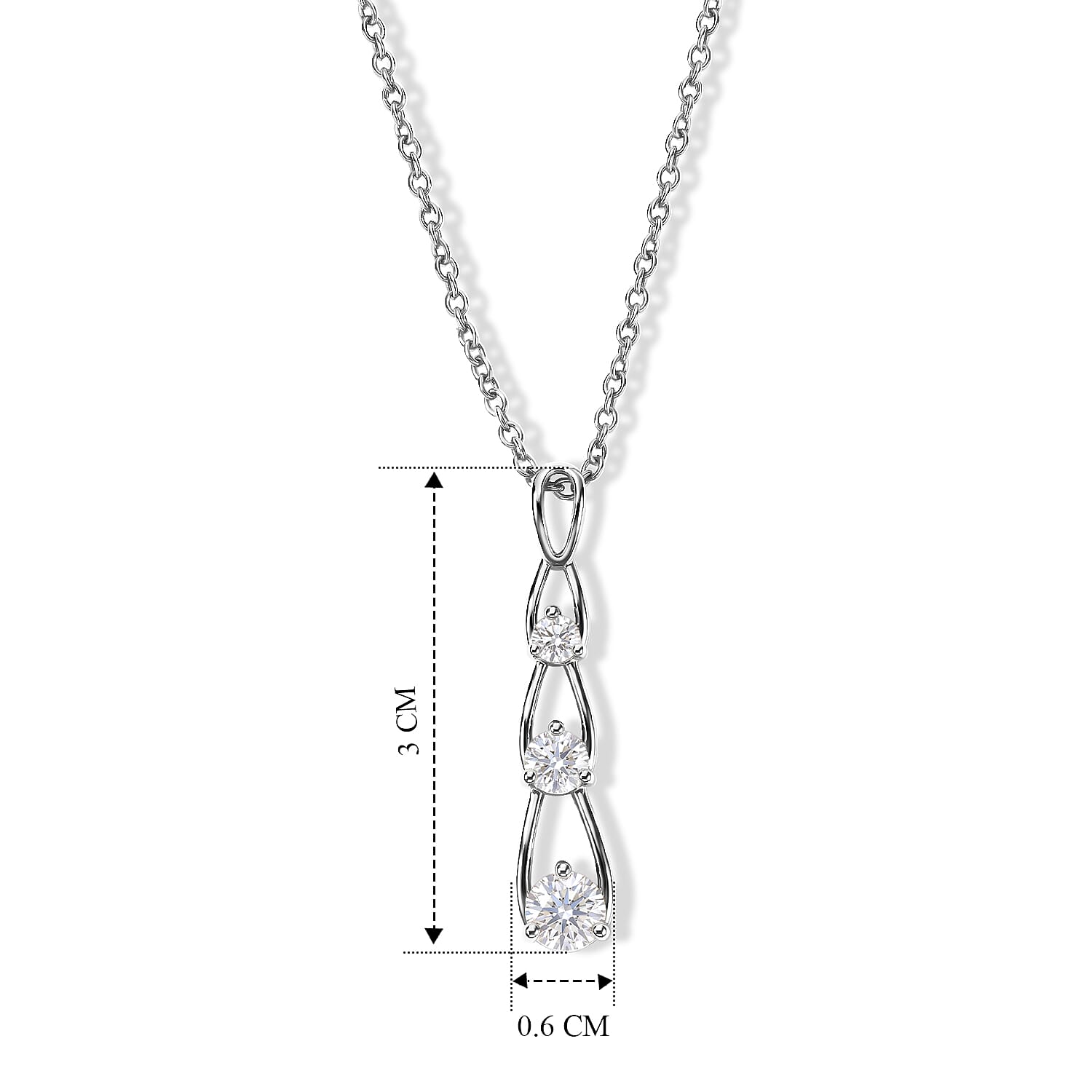 Moissanite Pendant with Chain (Size 20) in Platinum Overlay Sterling Silver 0.35 ct  0.830  Ct.