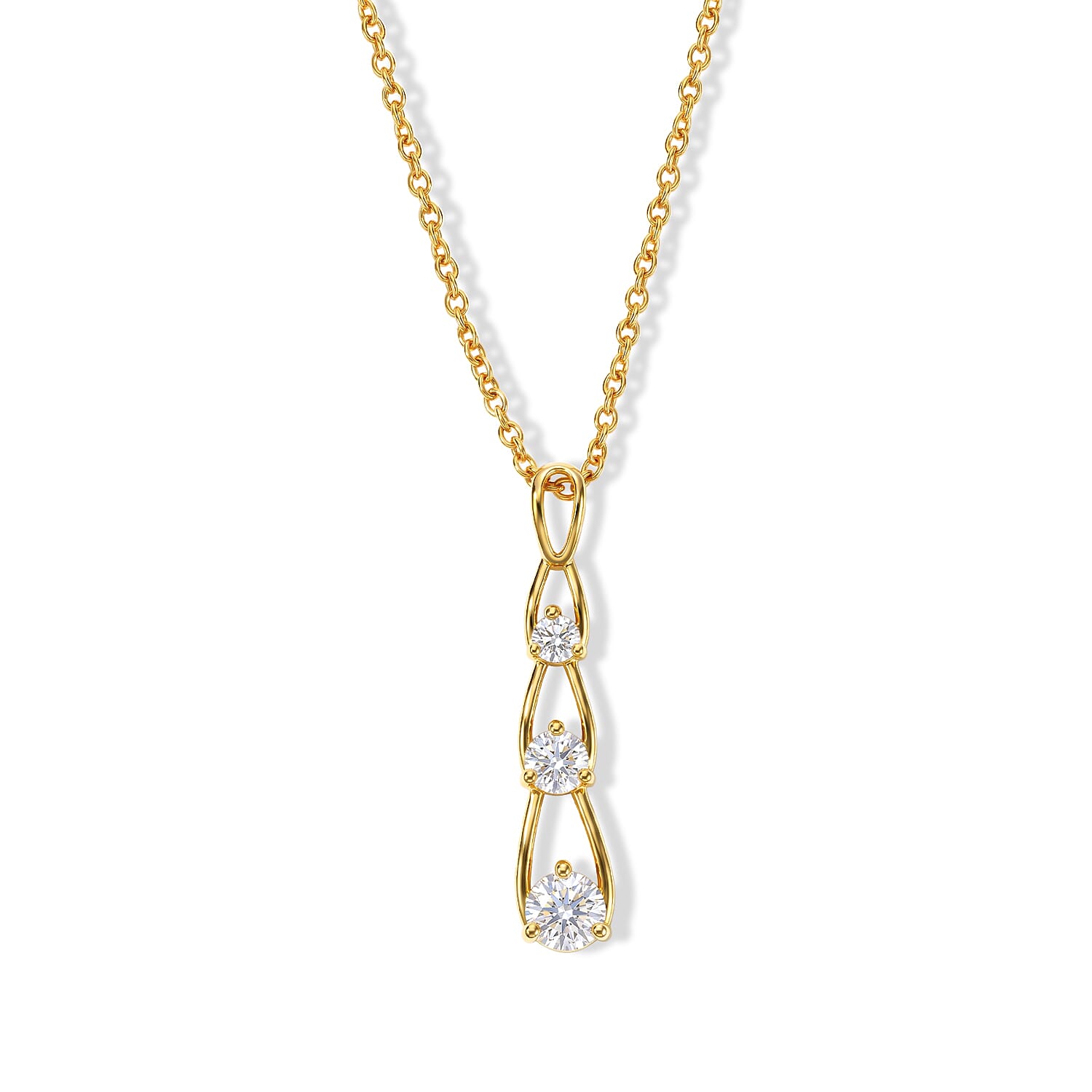 D'Joy - Moissanite Trilogy Pendant in Yellow Gold Plated Sterling Silver with Chain (Size 20)
