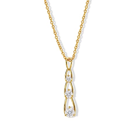 D'Joy - Moissanite Trilogy Pendant in Yellow Gold Plated Sterling Silver with Chain (Size 20)