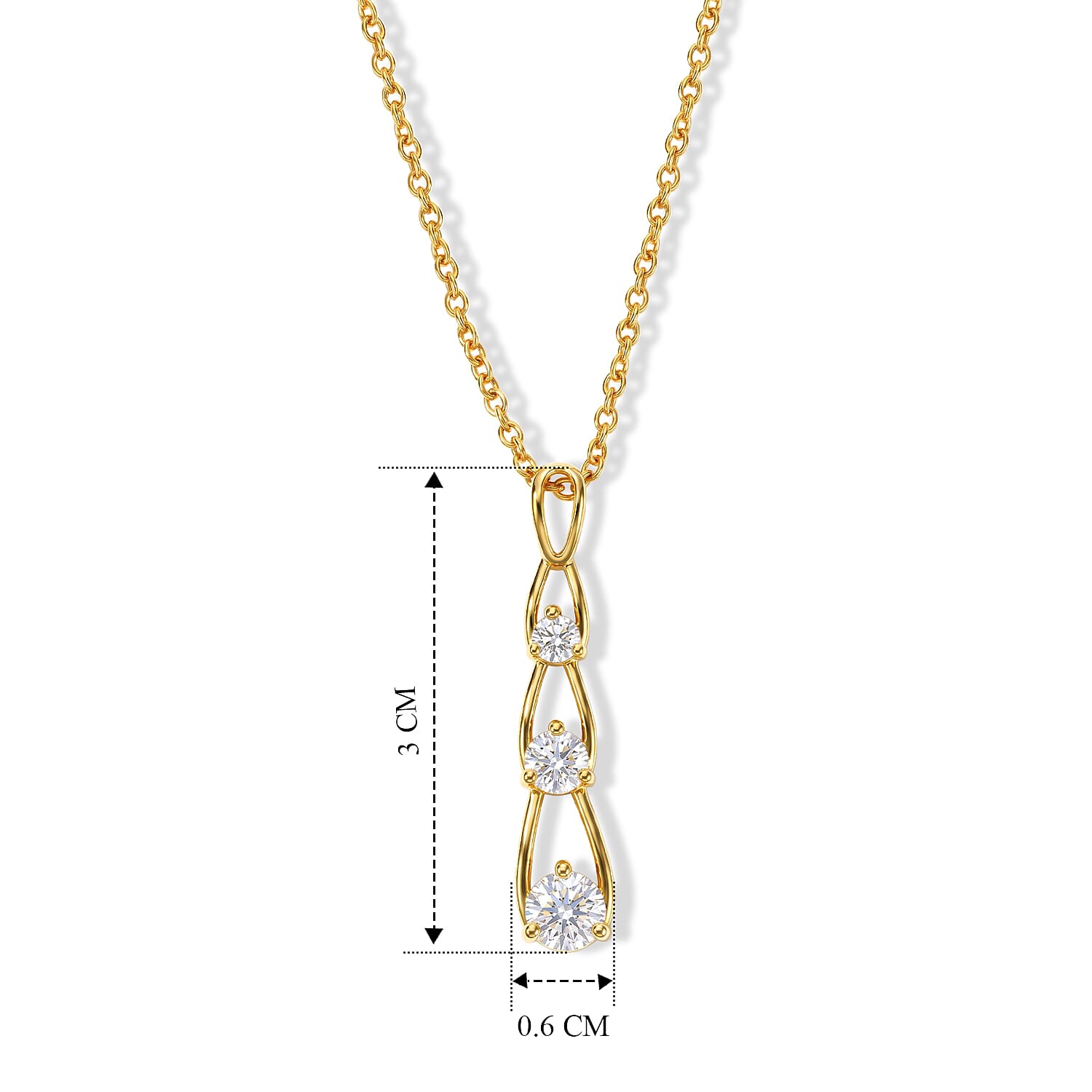 D'Joy - Moissanite Trilogy Pendant in Yellow Gold Plated Sterling Silver with Chain (Size 20)