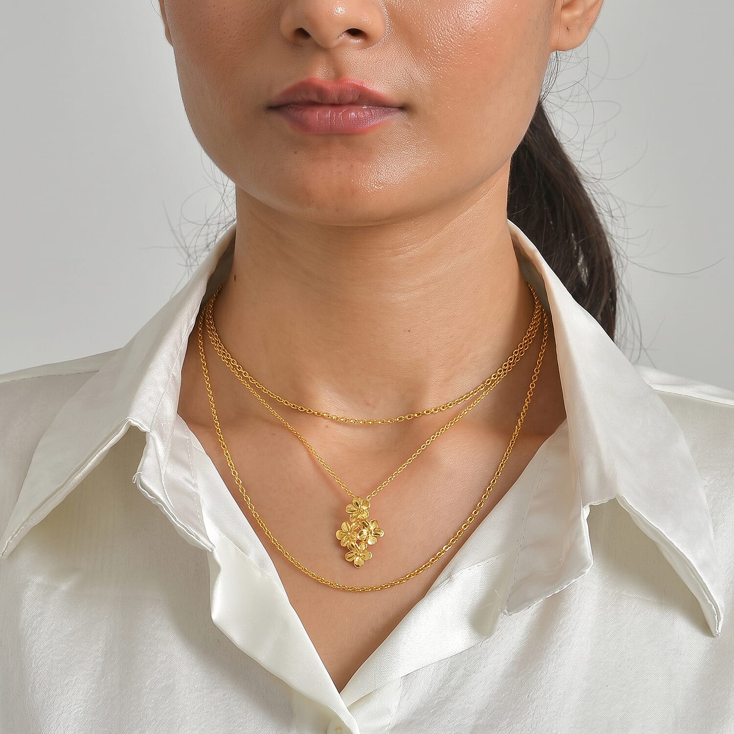 EverTrue Bronzella Collection - Floral Drop Pendant with Chain (Size 20) in 18K Gold Plating