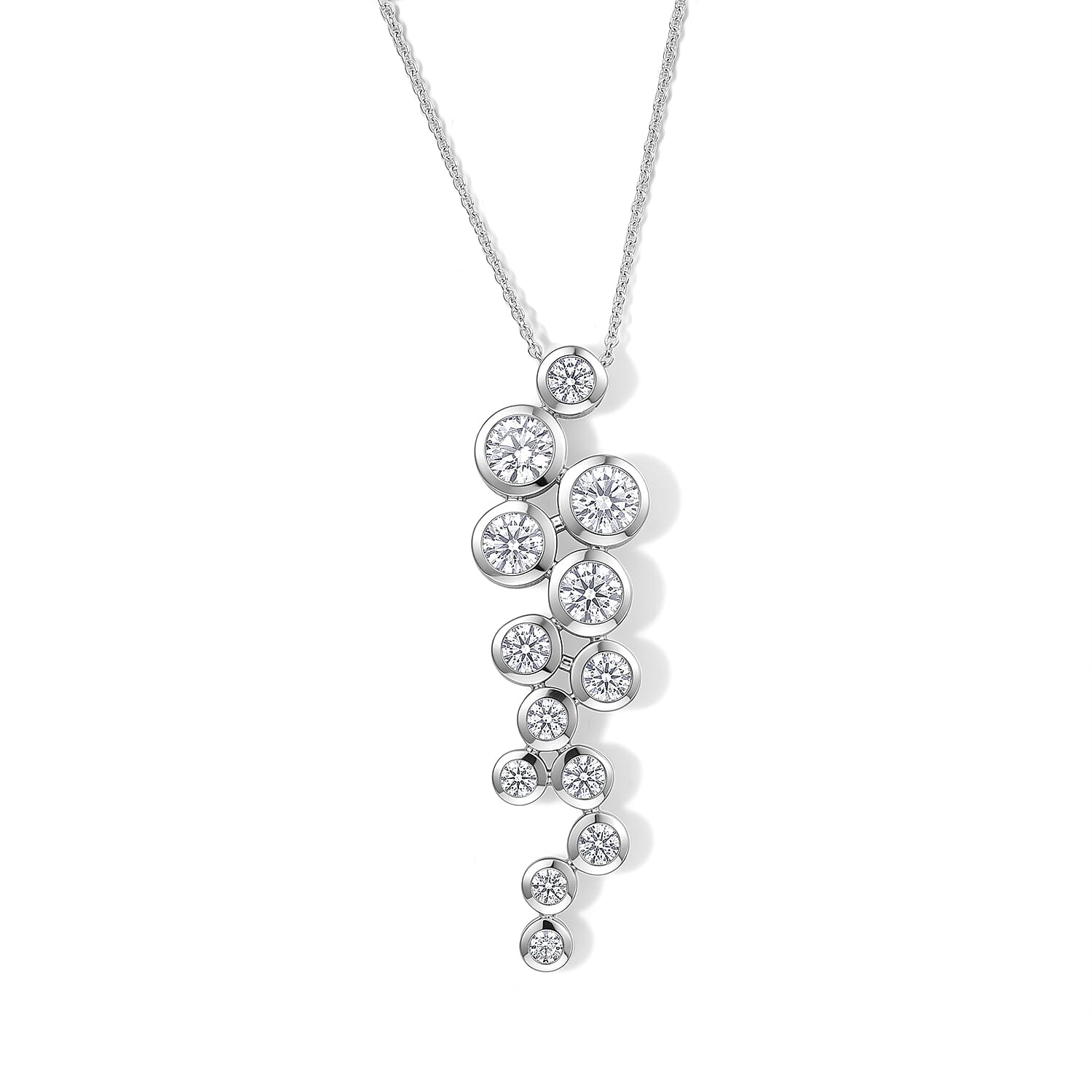 D'Joy - Moissanite Pendant with Chain (Size 20) in Rhodium Overlay Sterling Silver 2.53 Ct.