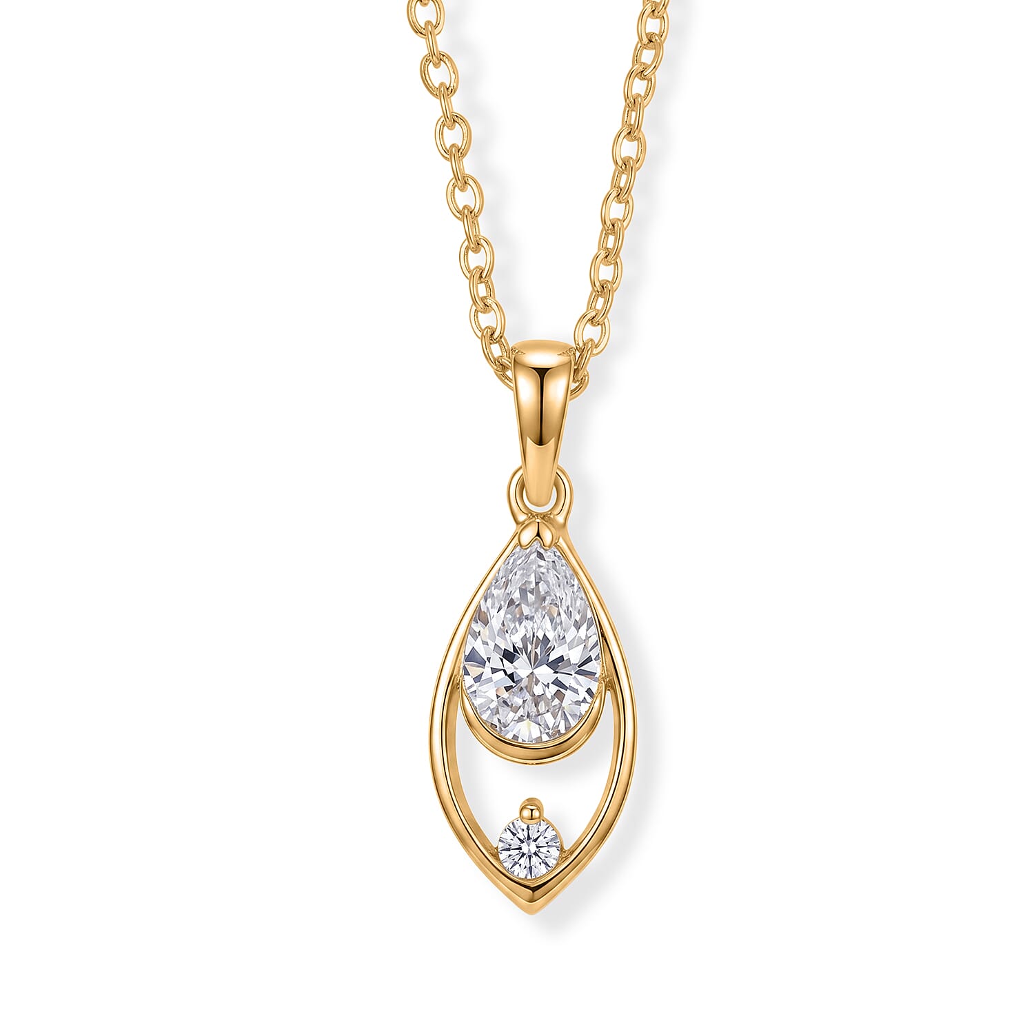 Lucy Q - SGL Certified Lab Grown Diamond (SI-G-H) Pendant with Chain (Size 20) in 18K Vermeil Yellow Gold Plated Sterling Silver 1.10 Ct.