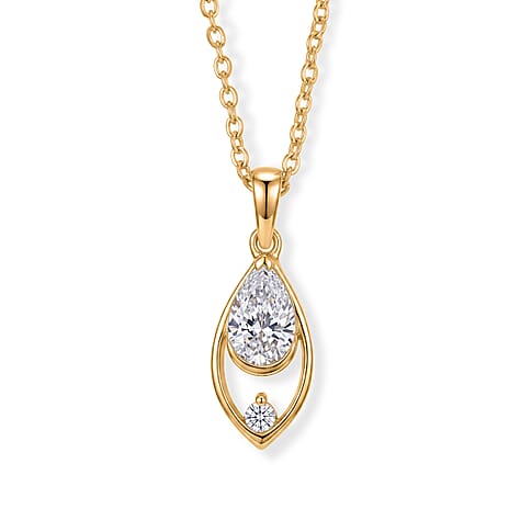 Lucy Q - SGL Certified Lab Grown Diamond (SI-G-H) Pendant with Chain (Size 20) in 18K Vermeil Yellow Gold Plated Sterling Silver 1.10 Ct.