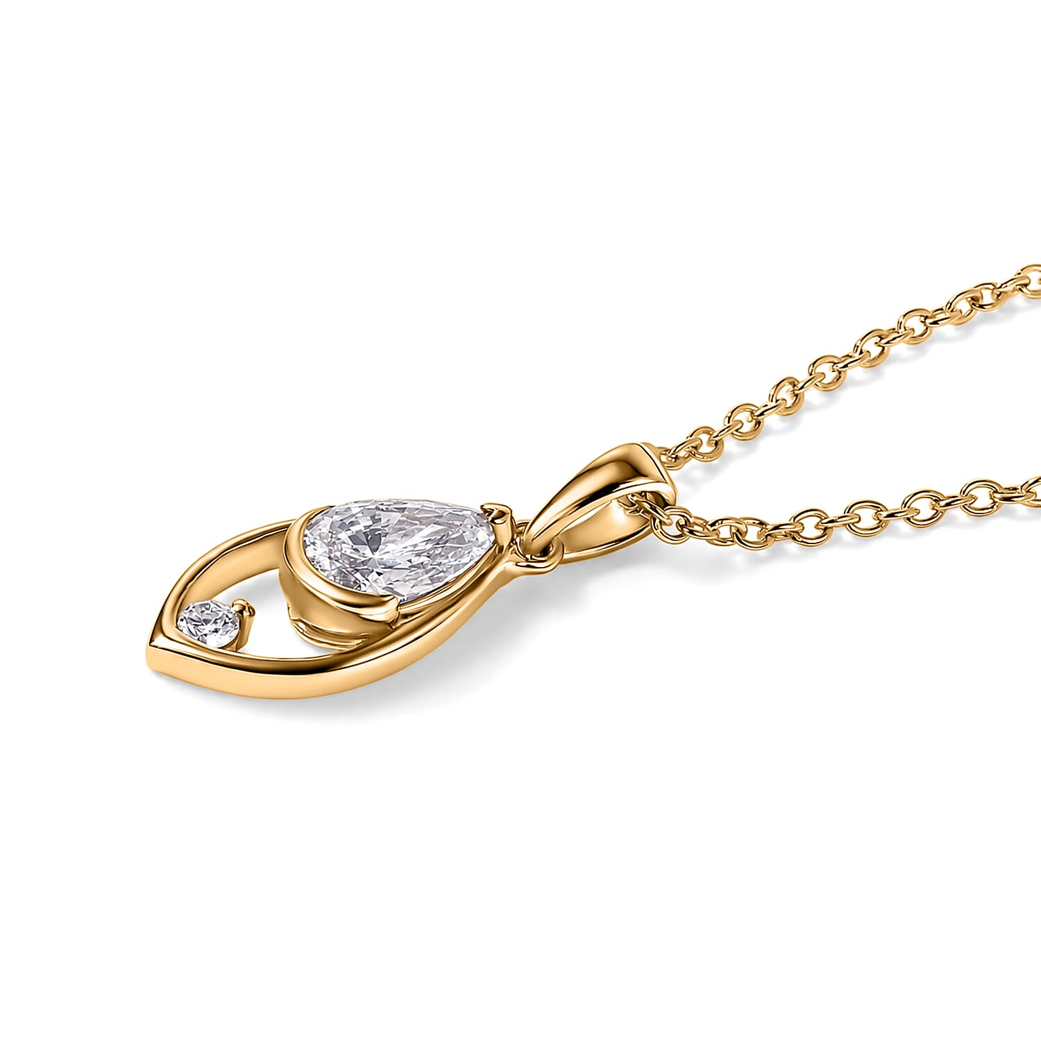 Lucy Q - SGL Certified Lab Grown Diamond (SI-G-H) Pendant with Chain (Size 20) in 18K Vermeil Yellow Gold Plated Sterling Silver 1.10 Ct.