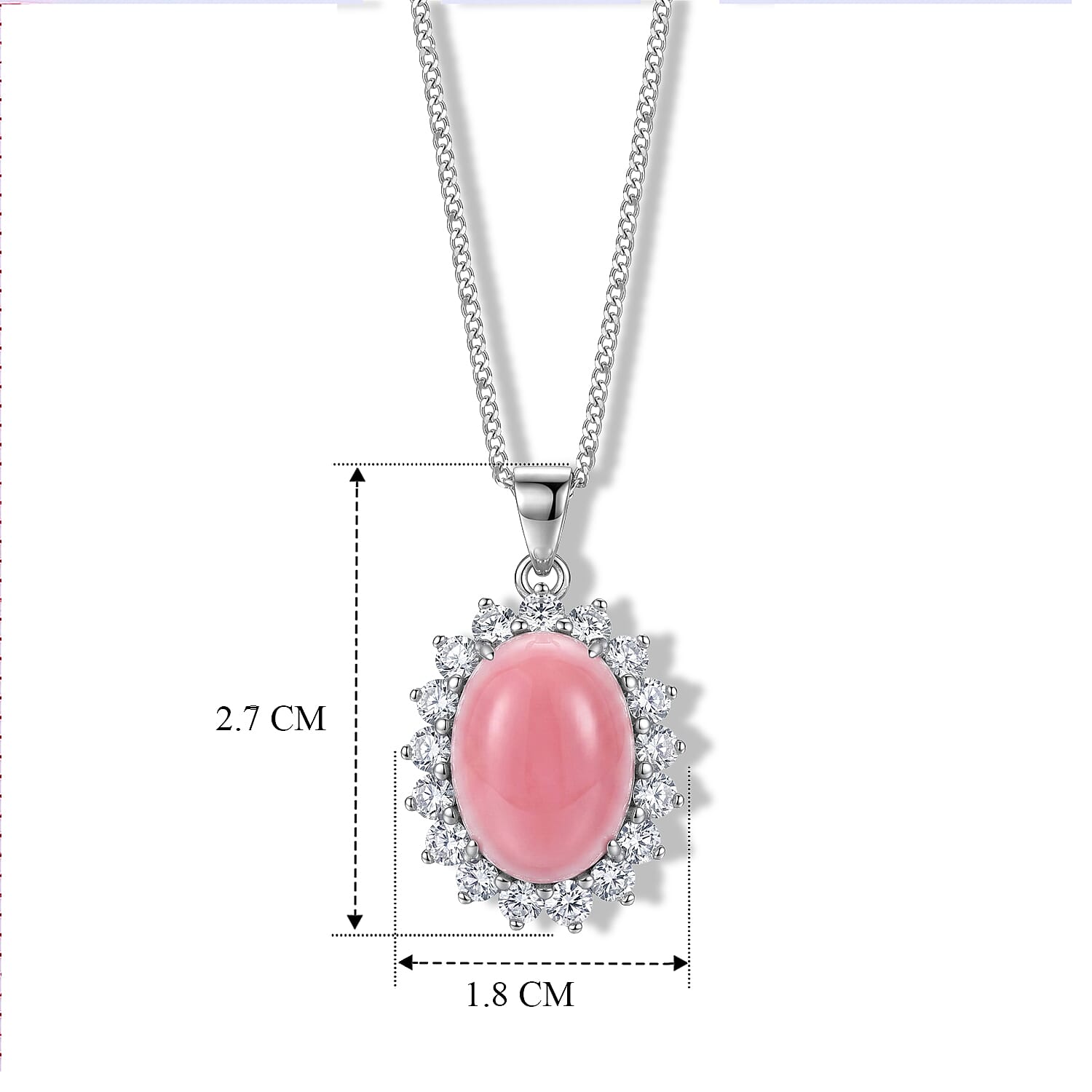 Pink Conch Shell & Lab Grown Diamond Halo Pendant with Chain (Size 18) in Rhodium Overlay Sterling Silver 6.90 Ct.