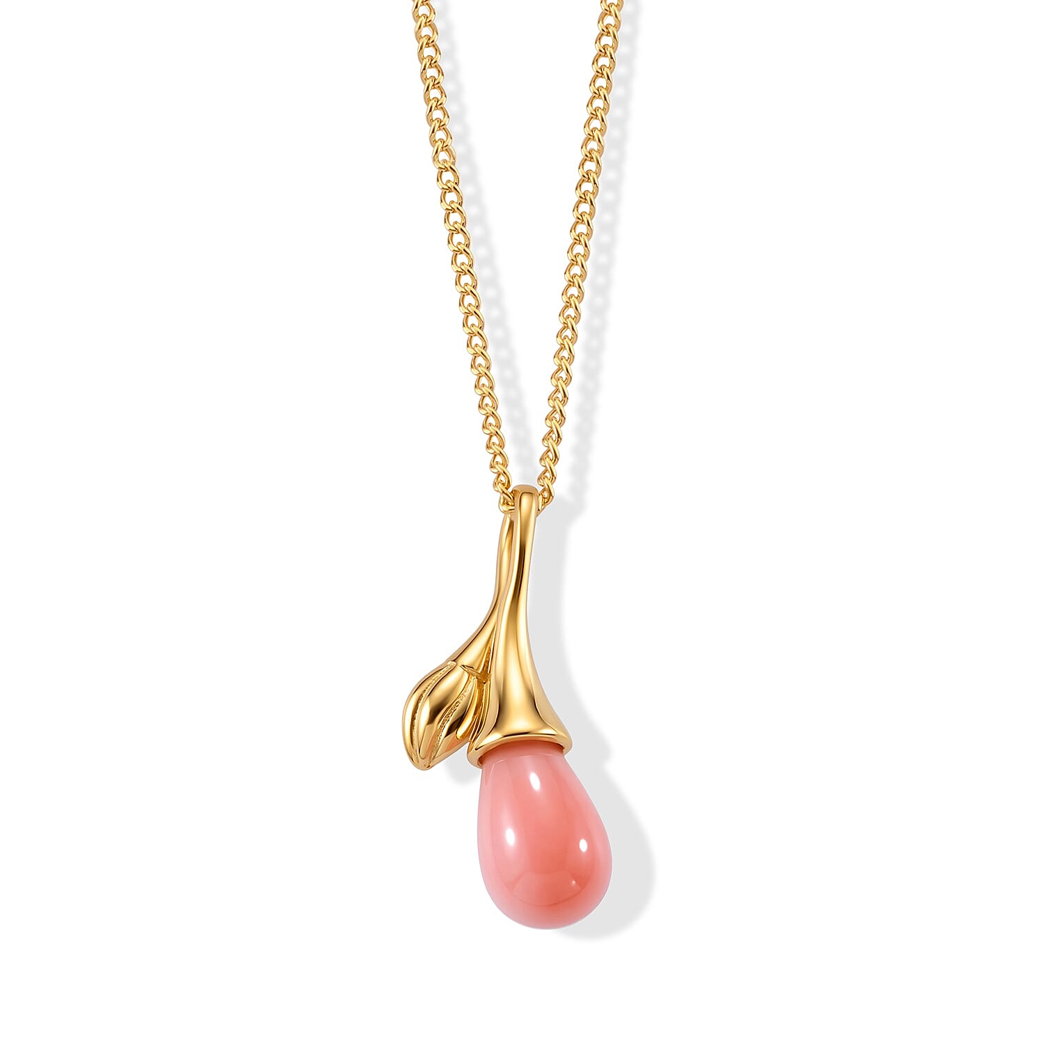 Pink Conch Shell Split Drop Pendant with Chain (Size 18) in Yellow Gold Plated Sterling Silver 2.40 Ct.