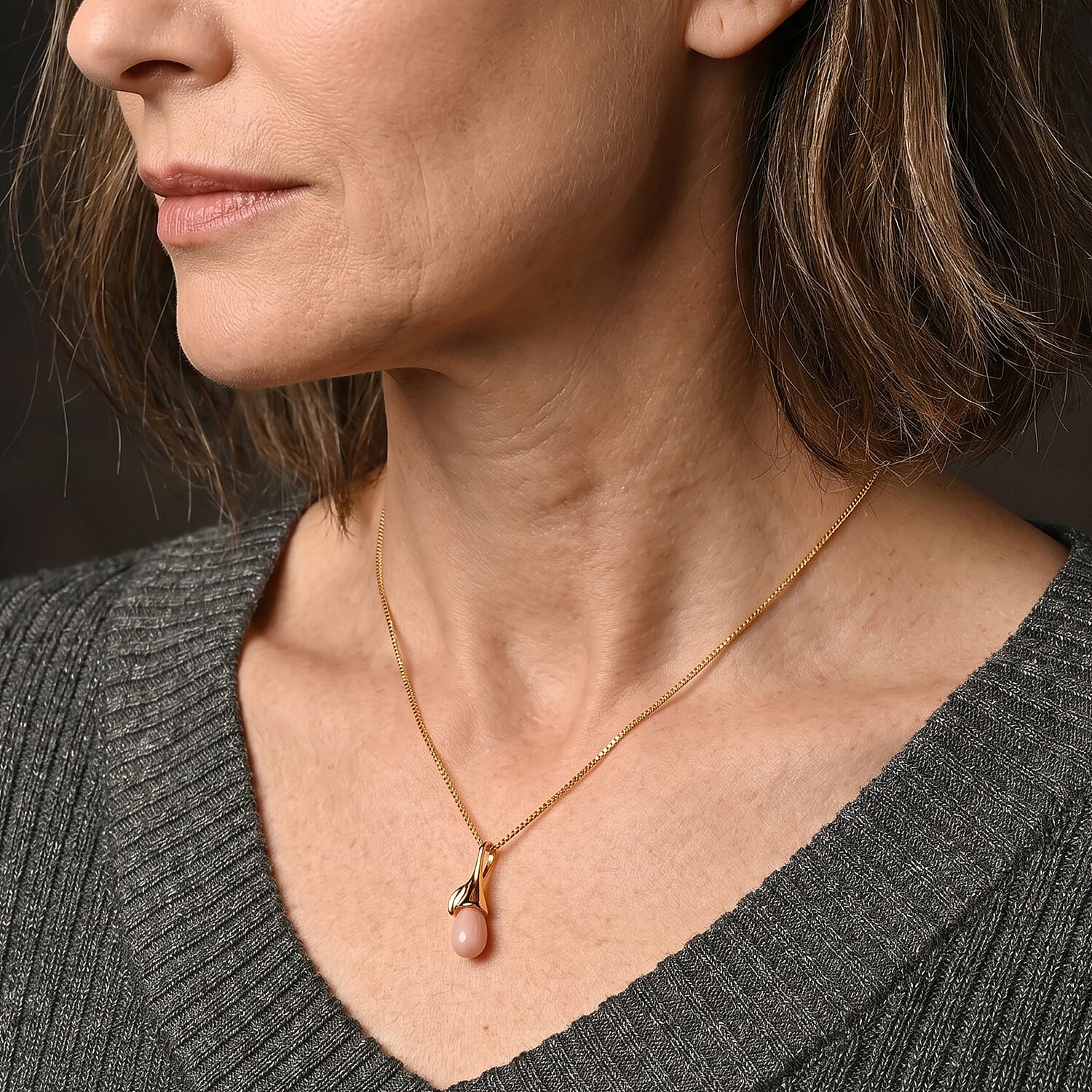 Pink Conch Shell Split Drop Pendant with Chain (Size 18) in Yellow Gold Plated Sterling Silver 2.40 Ct.