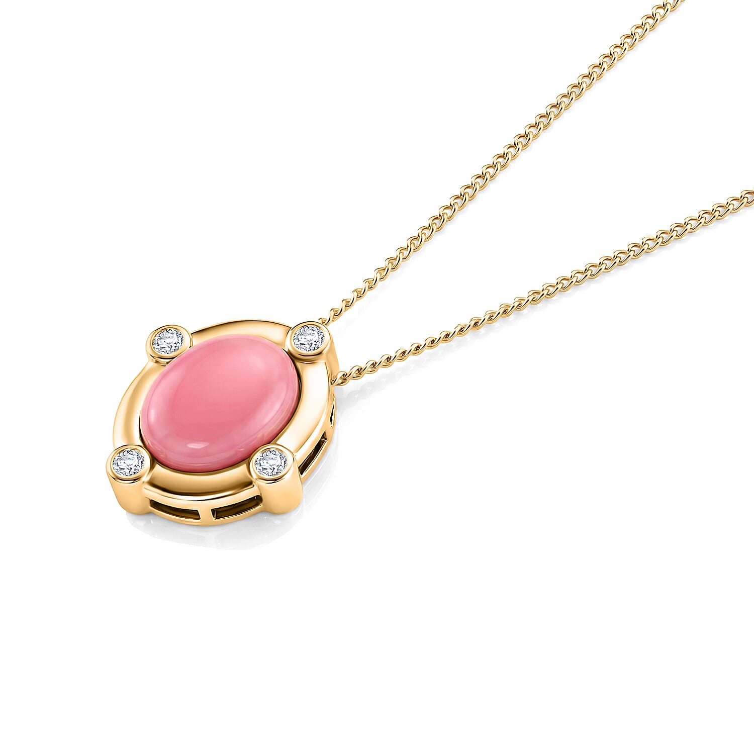 Pink Conch Shell & Moissanite Vintage Pendant with Chain (Size 18) in Yellow Gold Plated Sterling Silver 2.30 Ct.