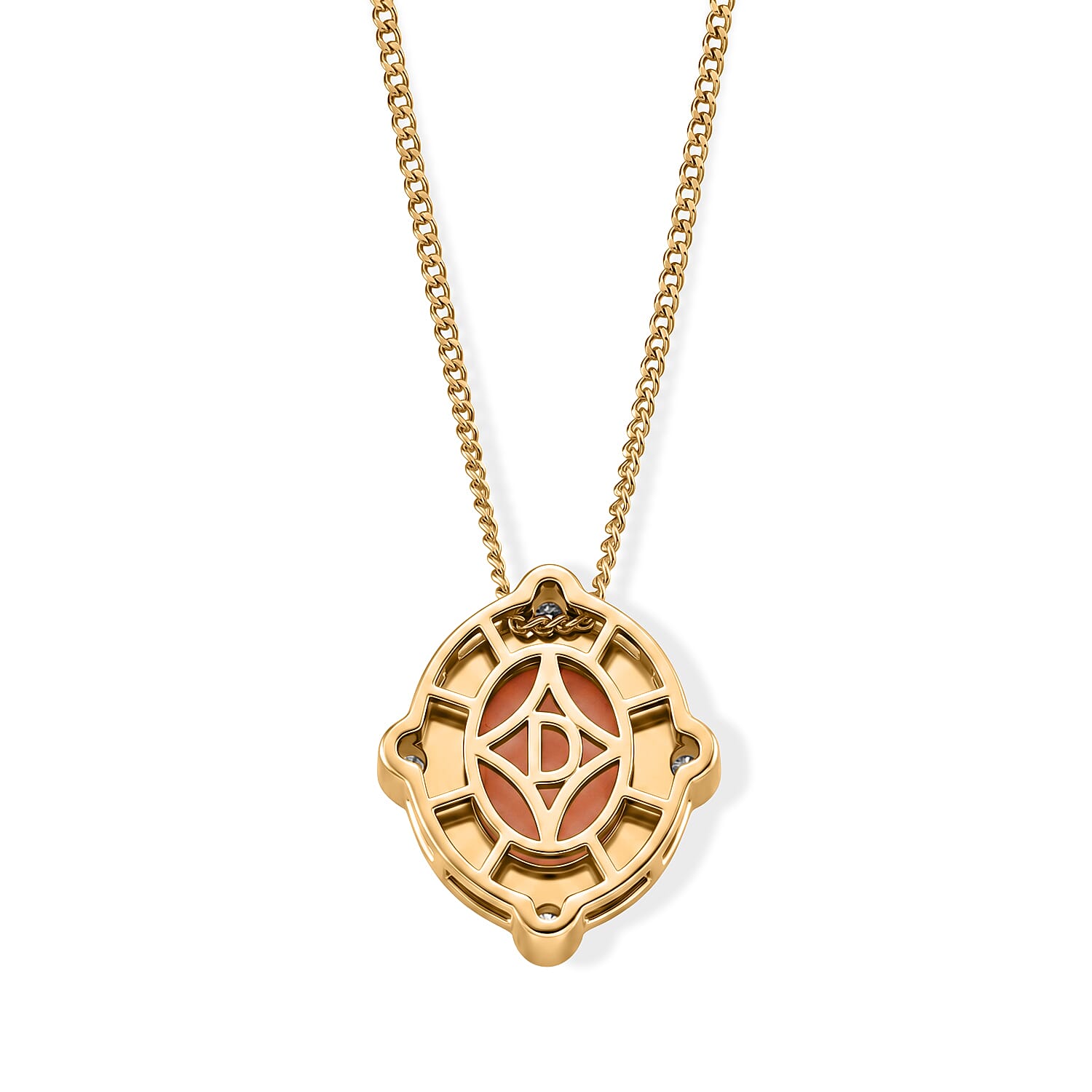Pink Conch Shell & Moissanite Vintage Pendant with Chain (Size 18) in Yellow Gold Plated Sterling Silver 2.30 Ct.