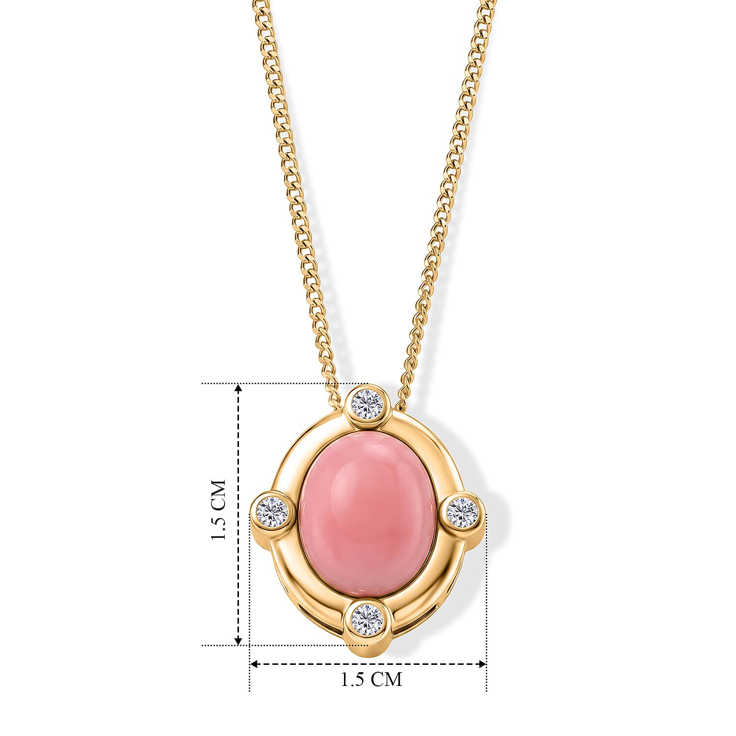 Pink Conch Shell & Moissanite Vintage Pendant with Chain (Size 18) in Yellow Gold Plated Sterling Silver 2.30 Ct.