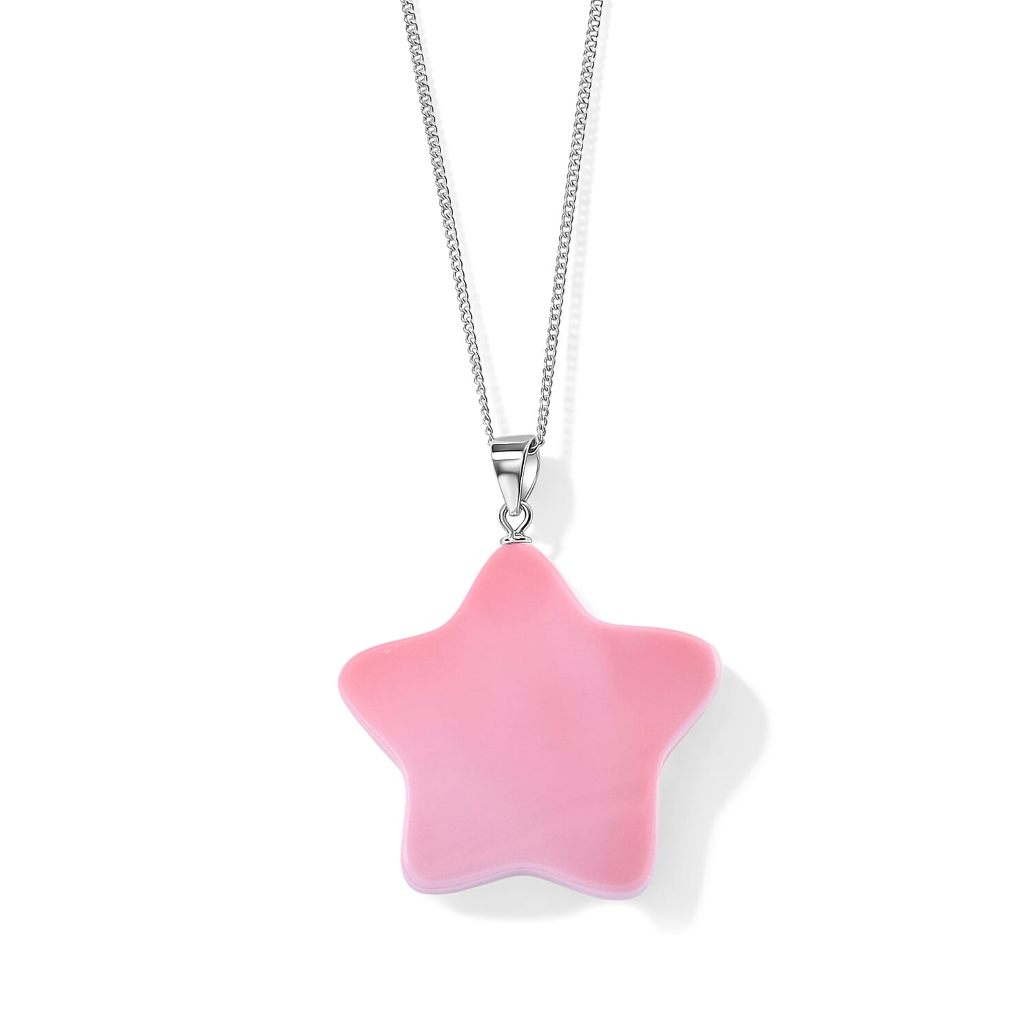 Pink Conch Shell Star Pendant with Chain (Size 18) in Rhodium Overlay Sterling Silver 28.00 Ct.