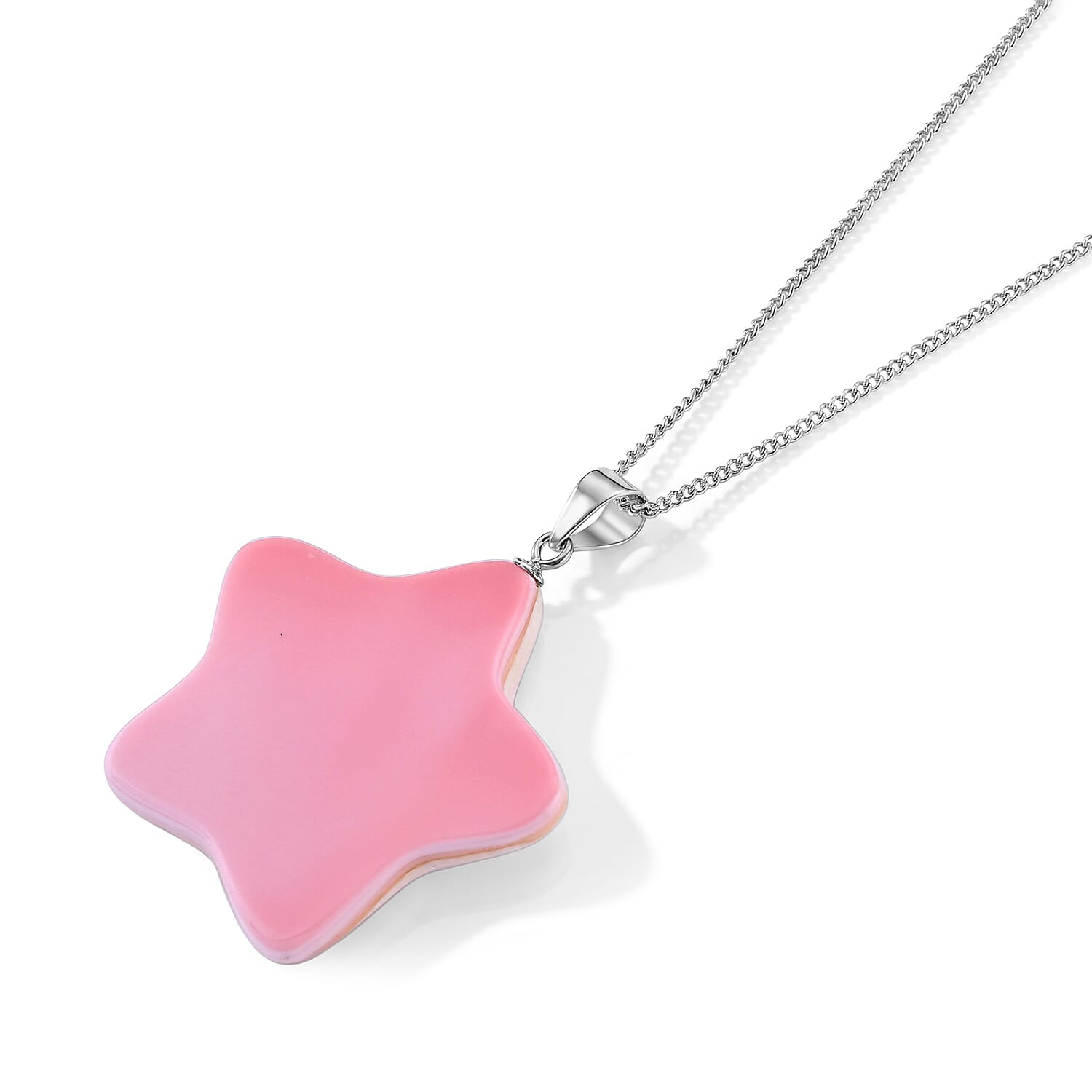 Pink Conch Shell Star Pendant with Chain (Size 18) in Rhodium Overlay Sterling Silver 28.00 Ct.