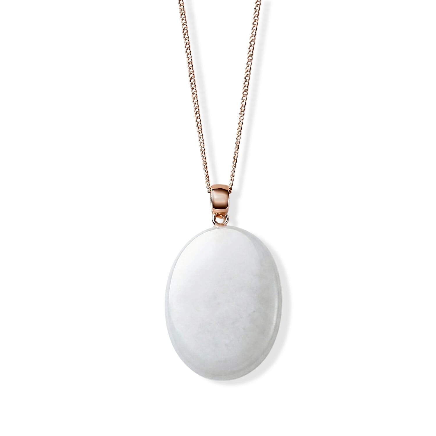 Pink Conch Shell, White Jade & Moissanite Halo Drop Pendant with Chain (Size 18) in Rose Gold Plated Sterling Silver 26.55 Ct.