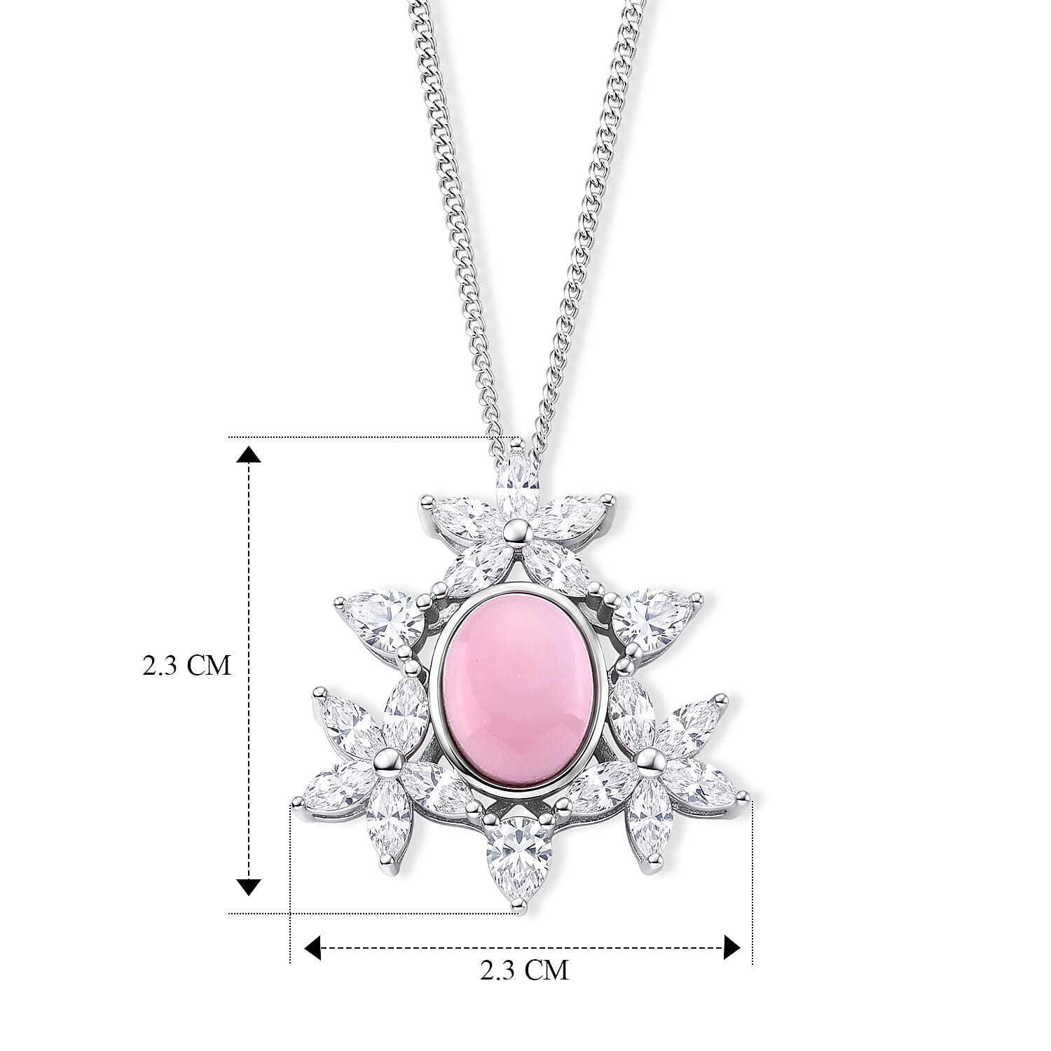 D'Joy - Pink Conch Shell & Moissanite Floral Inspired Pendant with Chain (Size 18) in Rhodium Overlay Sterling Silver