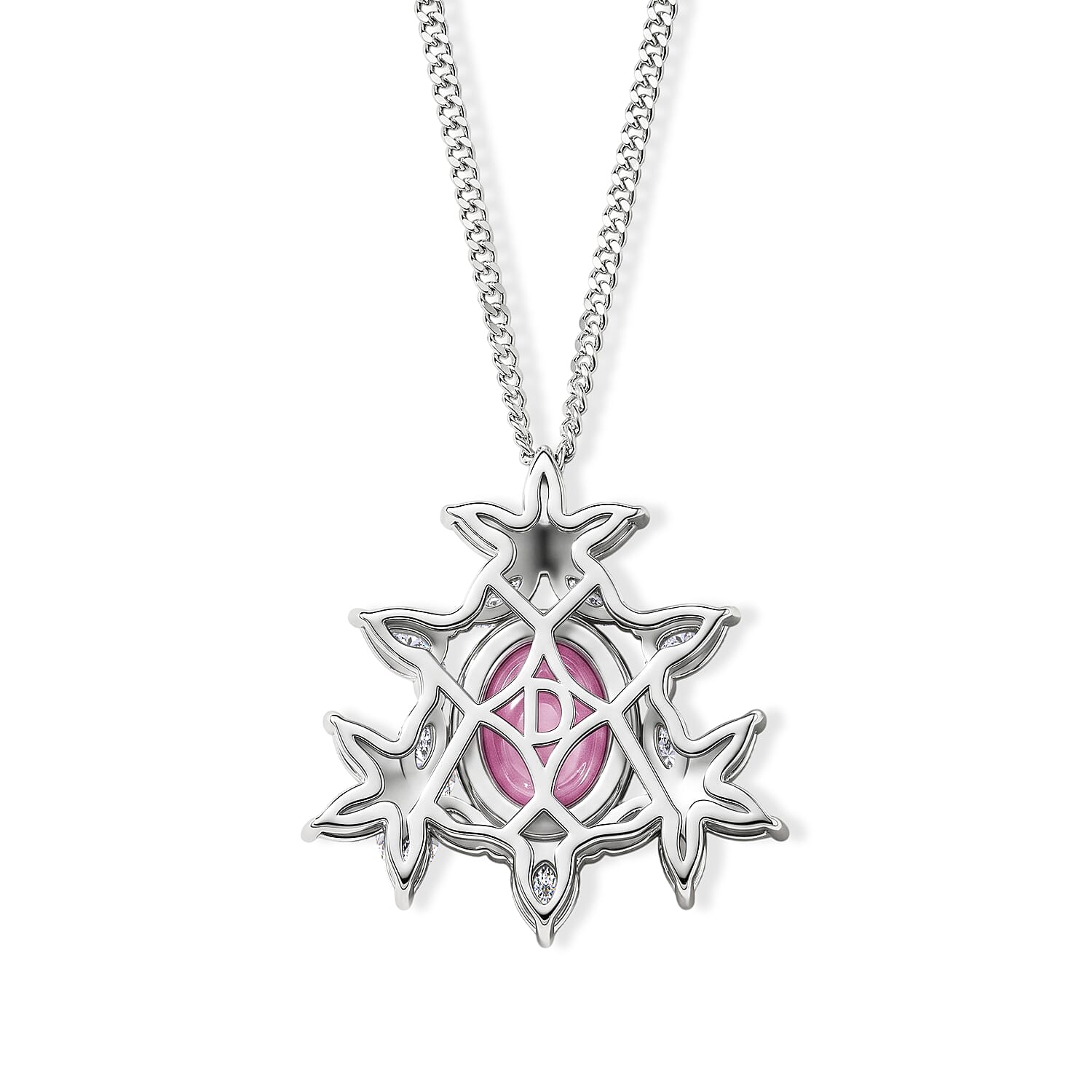 D'Joy - Pink Conch Shell & Moissanite Floral Inspired Pendant with Chain (Size 18) in Rhodium Overlay Sterling Silver 3.00 Ct.