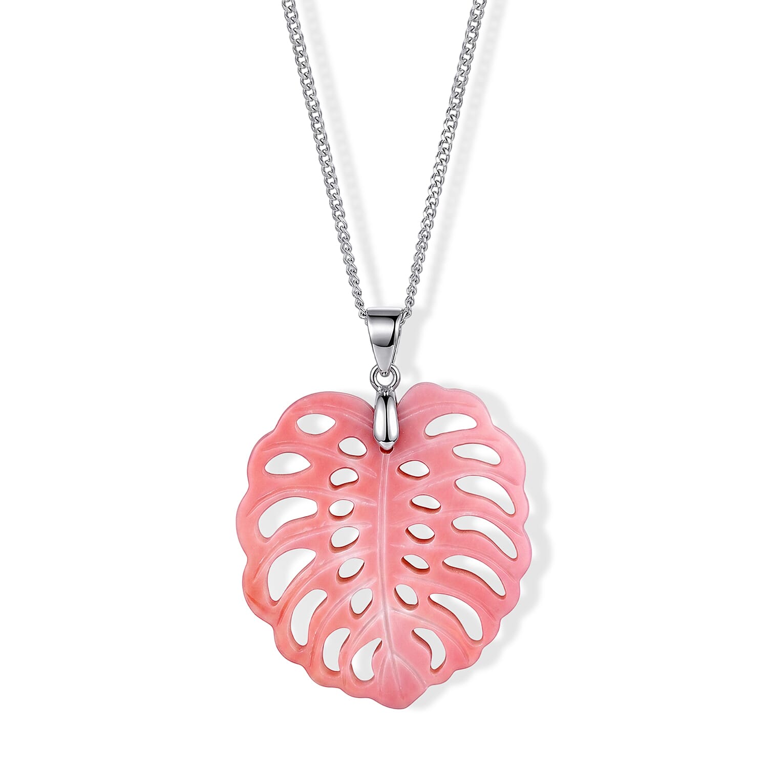 Pink Conch Shell Leaf Carving Pendant with Chain (Size 18) in Rhodium Overlay Sterling Silver 17.90 Ct.