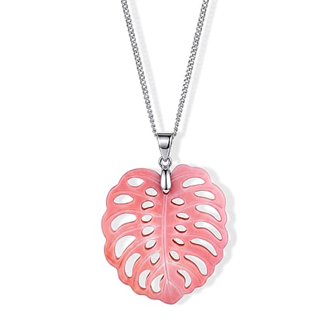 Pink Conch Shell Leaf Carving Pendant with Chain (Size 18) in Rhodium Overlay Sterling Silver 17.90 Ct.