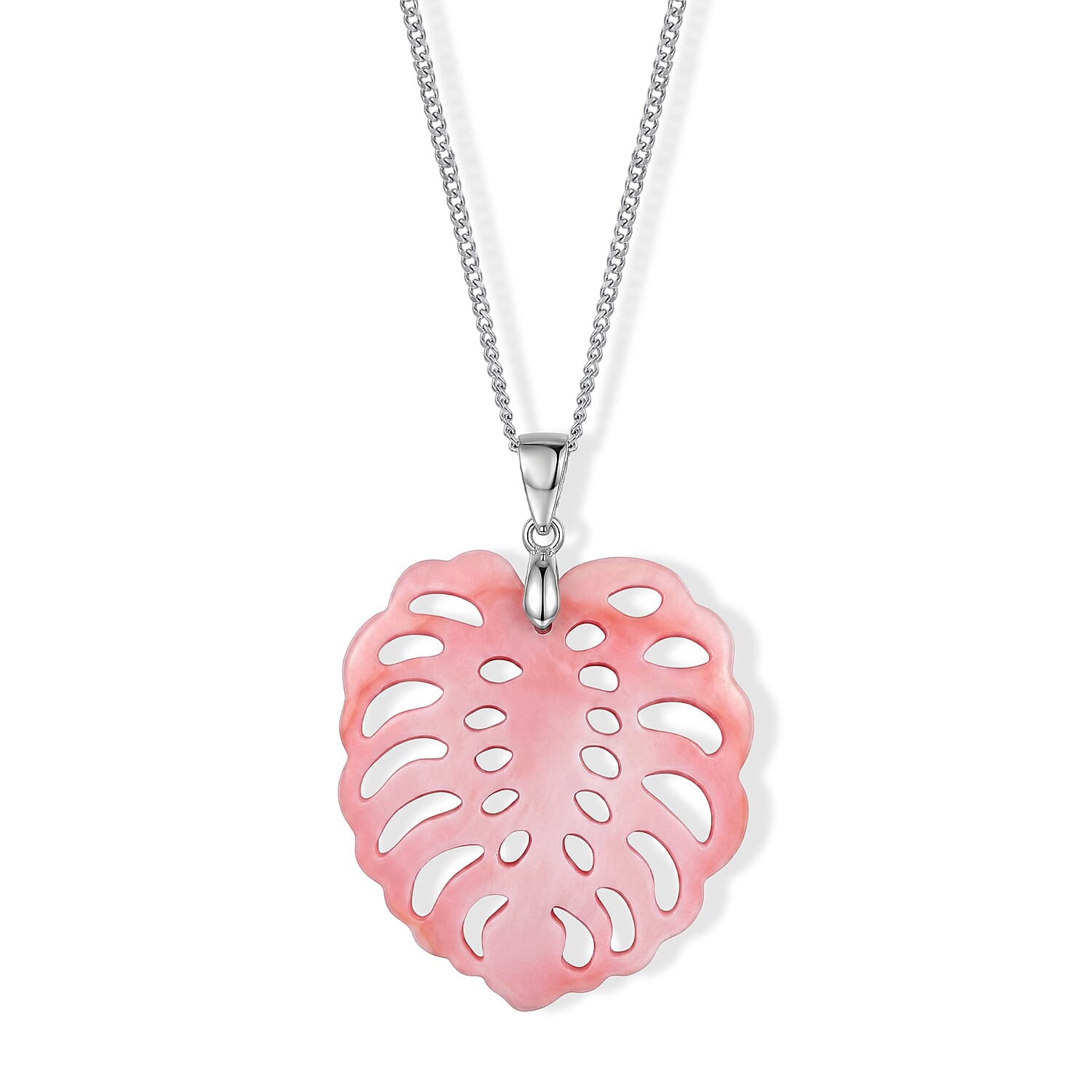 Pink Conch Shell Leaf Carving Pendant with Chain (Size 18) in Rhodium Overlay Sterling Silver 17.90 Ct.