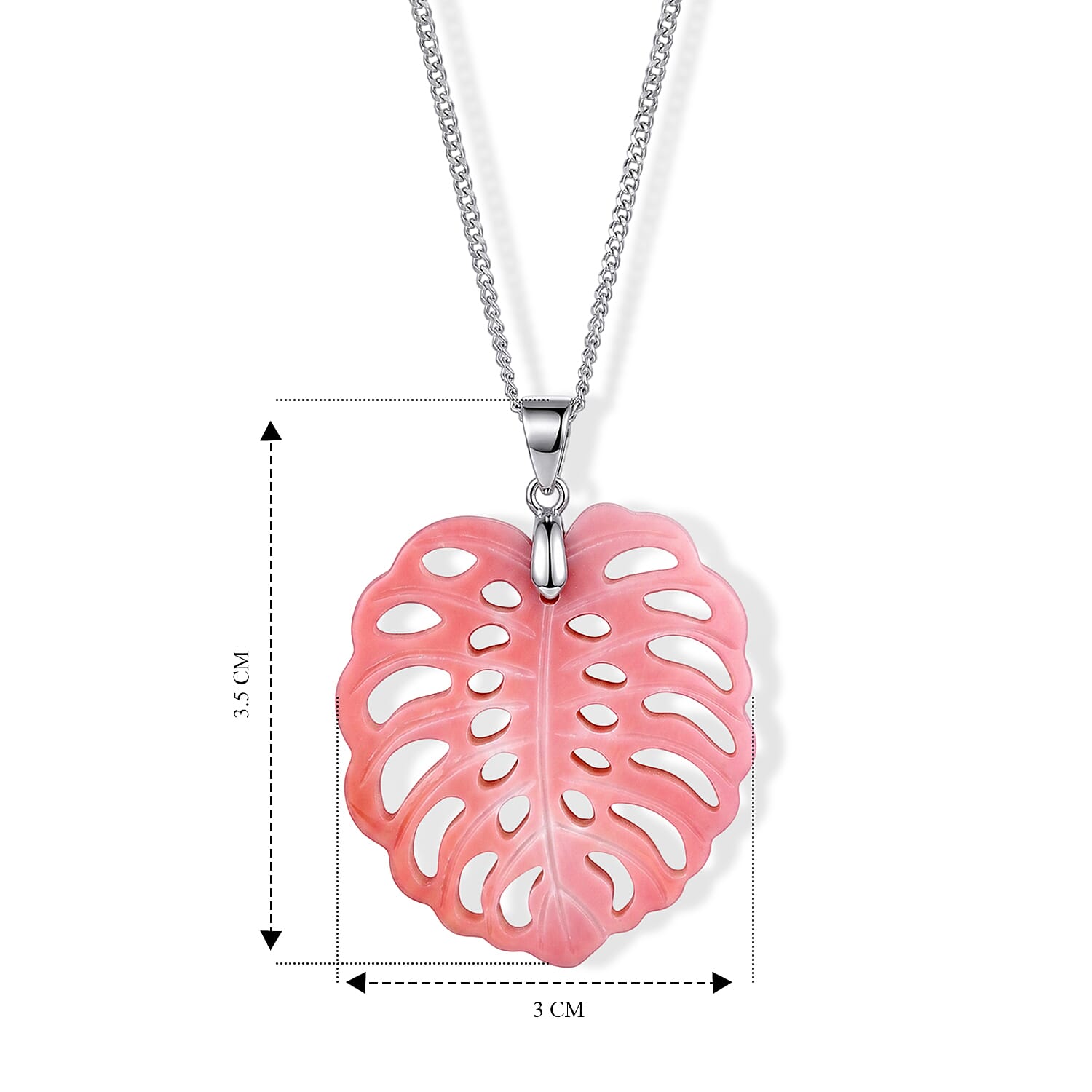 Pink Conch Shell Leaf Carving Pendant with Chain (Size 18) in Rhodium Overlay Sterling Silver 17.90 Ct.