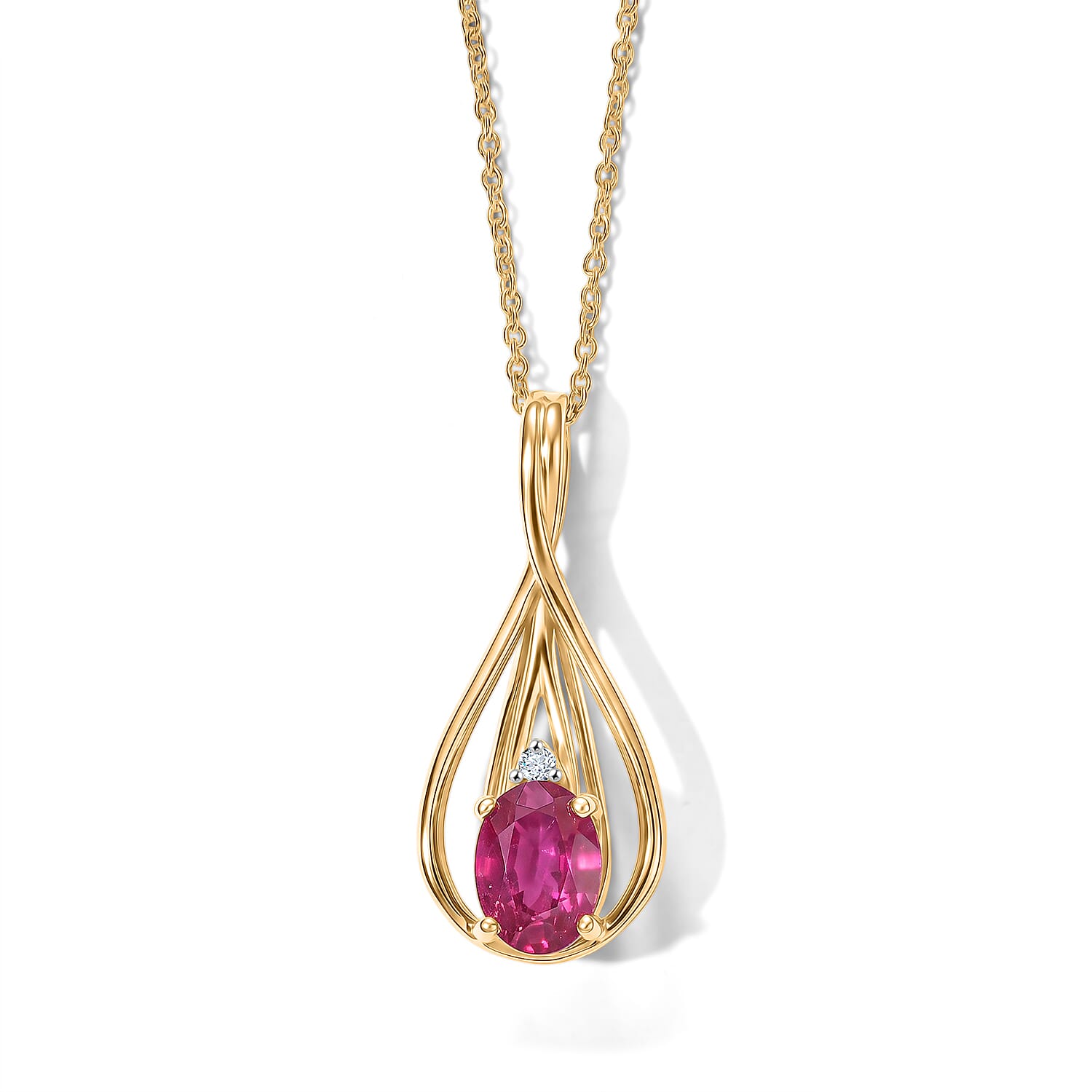 African Ruby,  White Zircon Pendant with Chain (Size 20)  Sterling Silver 0.01 ct  1.060  Ct.