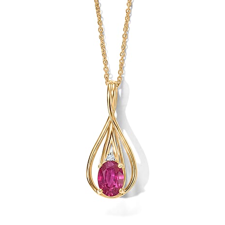 African Ruby,  White Zircon Pendant with Chain (Size 20)  Sterling Silver 0.01 ct  1.060  Ct.