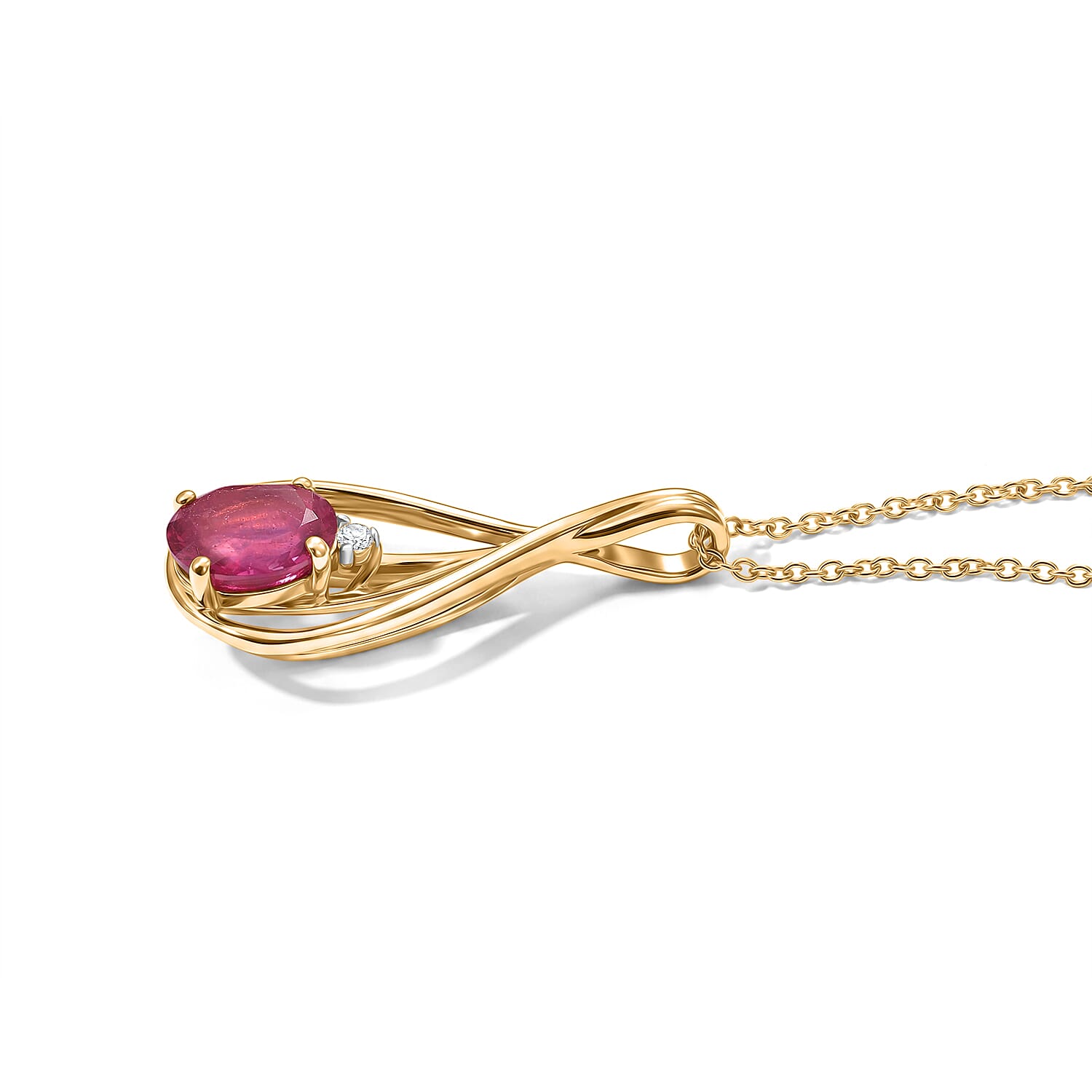 African Ruby,  White Zircon Pendant with Chain (Size 20)  Sterling Silver 0.01 ct  1.060  Ct.