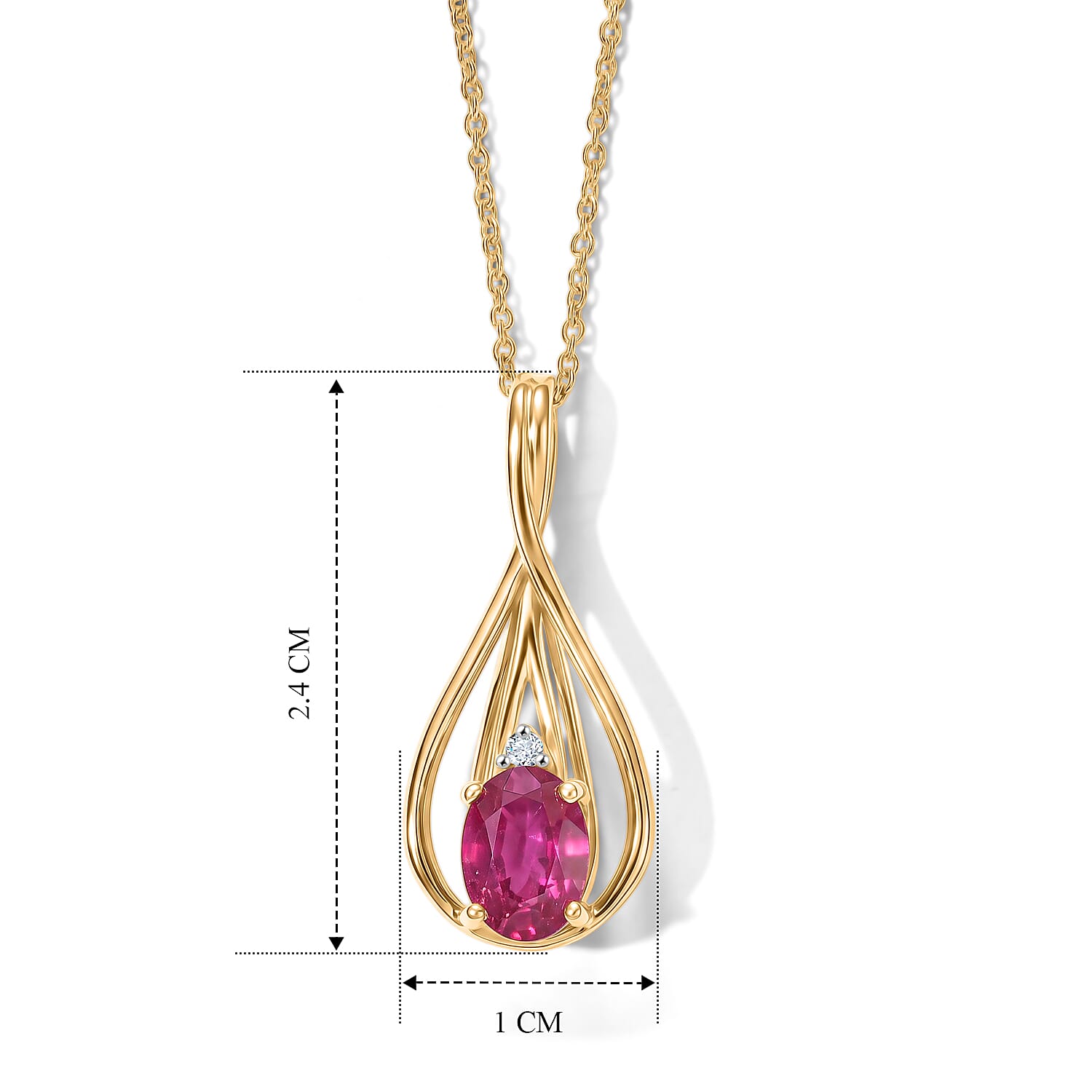 African Ruby,  White Zircon Pendant with Chain (Size 20)  Sterling Silver 0.01 ct  1.060  Ct.