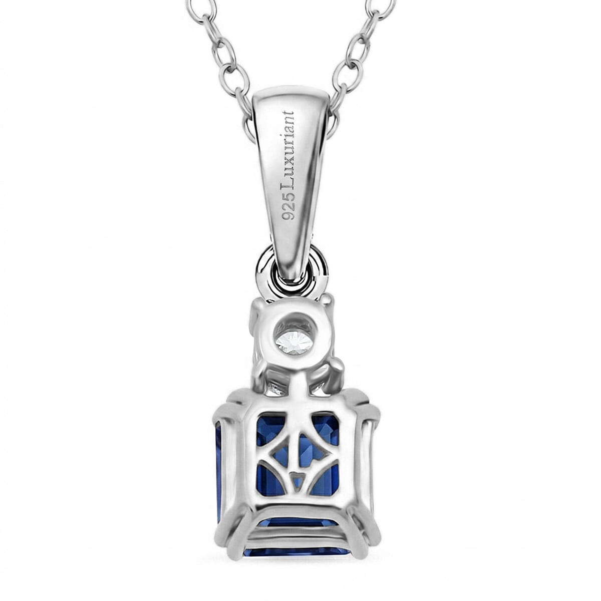 Masoala Sapphire & Lab Grown Diamond Pendant with Chain (Size 20) in Rhodium Overlay Sterling Silver 1.84 Ct.