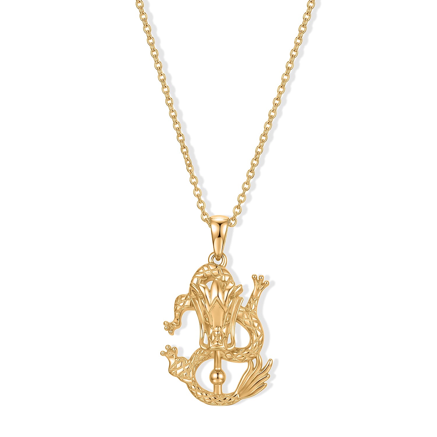 EverTrue Bronzella Collection - Dragon Pendant in Yellow Gold Plated Sterling Silver with Chain (Size 20)