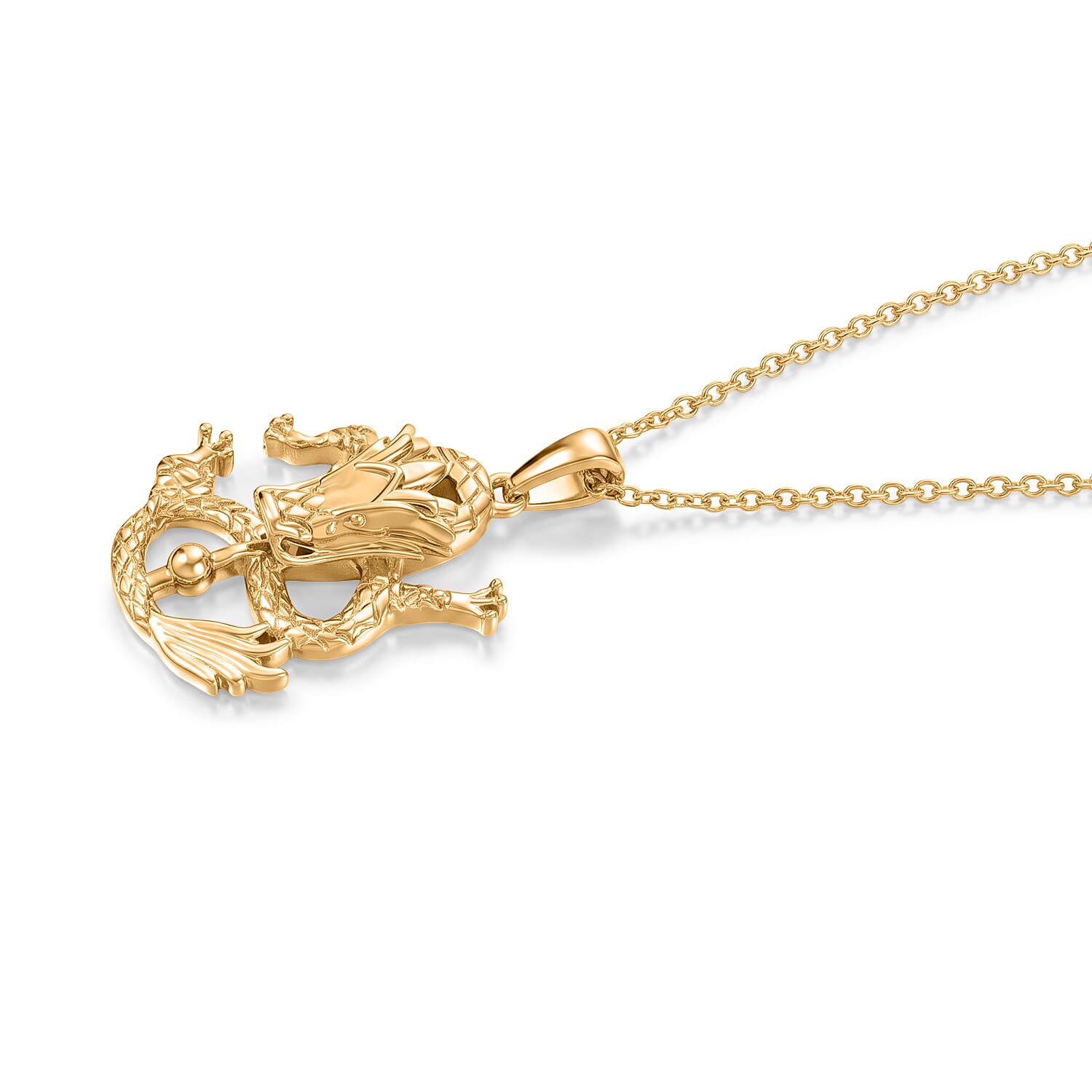 EverTrue Bronzella Collection - Dragon Pendant in Yellow Gold Plated Sterling Silver with Chain (Size 20)