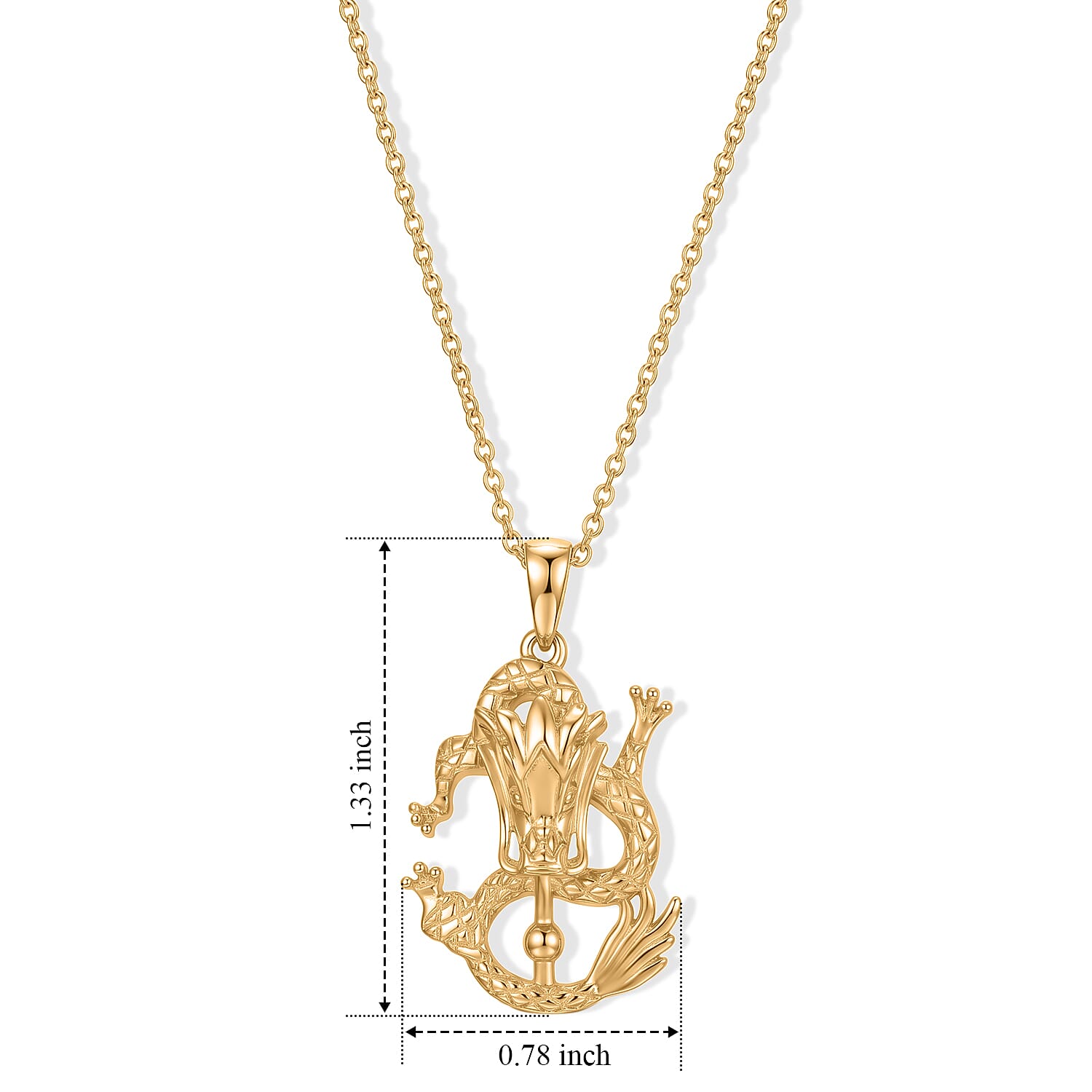 EverTrue Bronzella Collection - Dragon Pendant in Yellow Gold Plated Sterling Silver with Chain (Size 20)