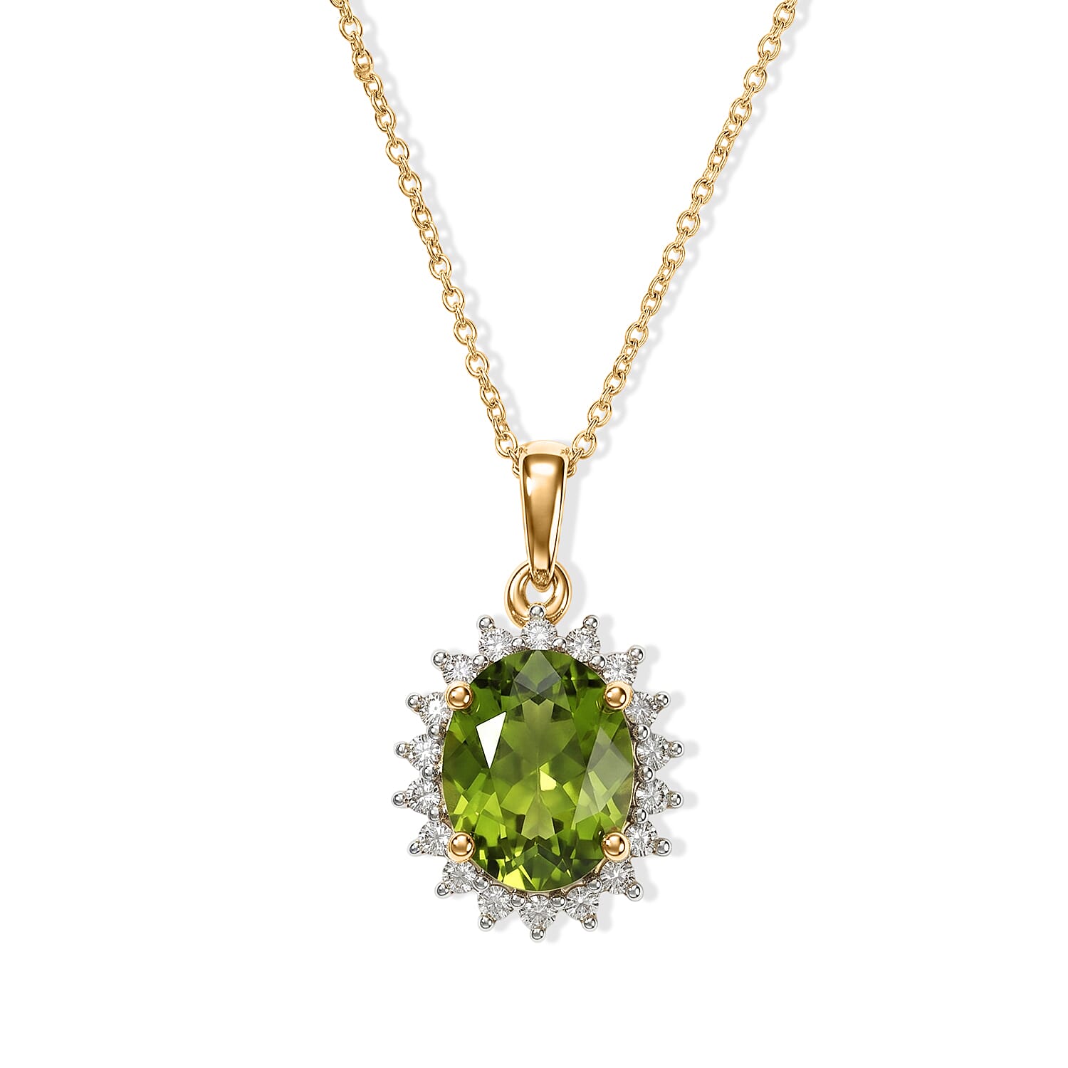 Luxuriant - Peridot & Lab Grown Diamond (SI-G-H) Pendant with Chain (Size 20) in 18K Vermeil Yellow Gold Plated Sterling Silver 3.05 Ct.