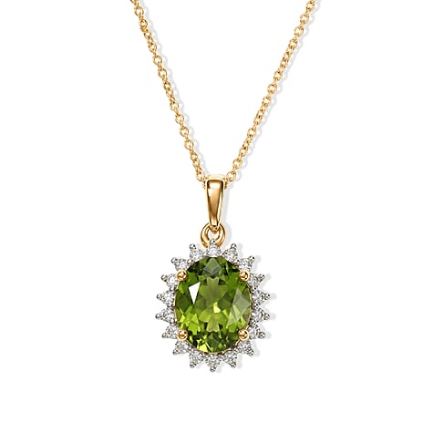 Luxuriant - Peridot & Lab Grown Diamond (SI-G-H) Pendant with Chain (Size 20) in 18K Vermeil Yellow Gold Plated Sterling Silver 3.05 Ct.