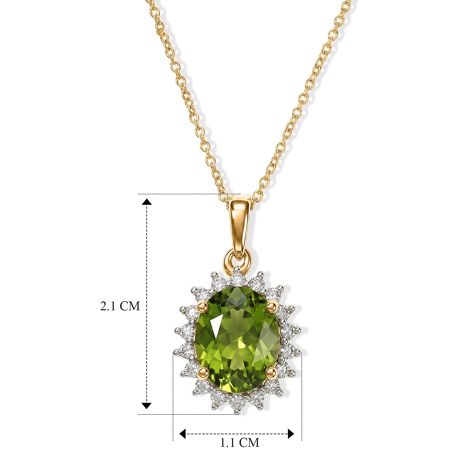 Luxuriant - Peridot & Lab Grown Diamond (SI-G-H) Pendant with Chain (Size 20) in 18K Vermeil Yellow Gold Plated Sterling Silver 3.05 Ct.