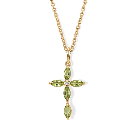 D'Joy - Peridot & White Zircon Pendant in Yellow Gold Plated Sterling Silver with Chain (Size 20) 1.26 Ct.