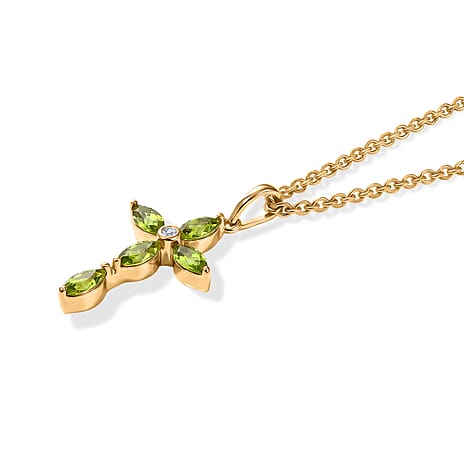 D'Joy - Peridot & White Zircon Pendant in Yellow Gold Plated Sterling Silver with Chain (Size 20) 1.26 Ct.