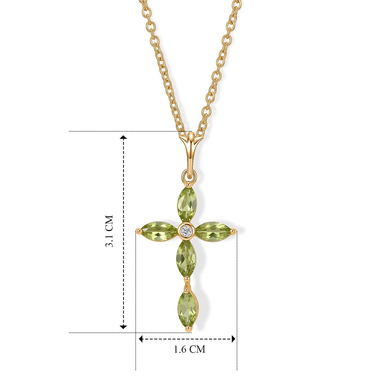 D'Joy - Peridot & White Zircon Pendant in Yellow Gold Plated Sterling Silver with Chain (Size 20) 1.26 Ct.
