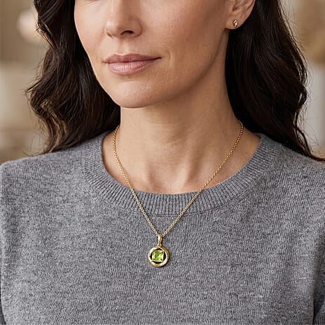 D'Joy - Peridot & White Zircon Pendant in Yellow Gold Plated Sterling Silver with Chain (Size 20) 1.30 Ct.