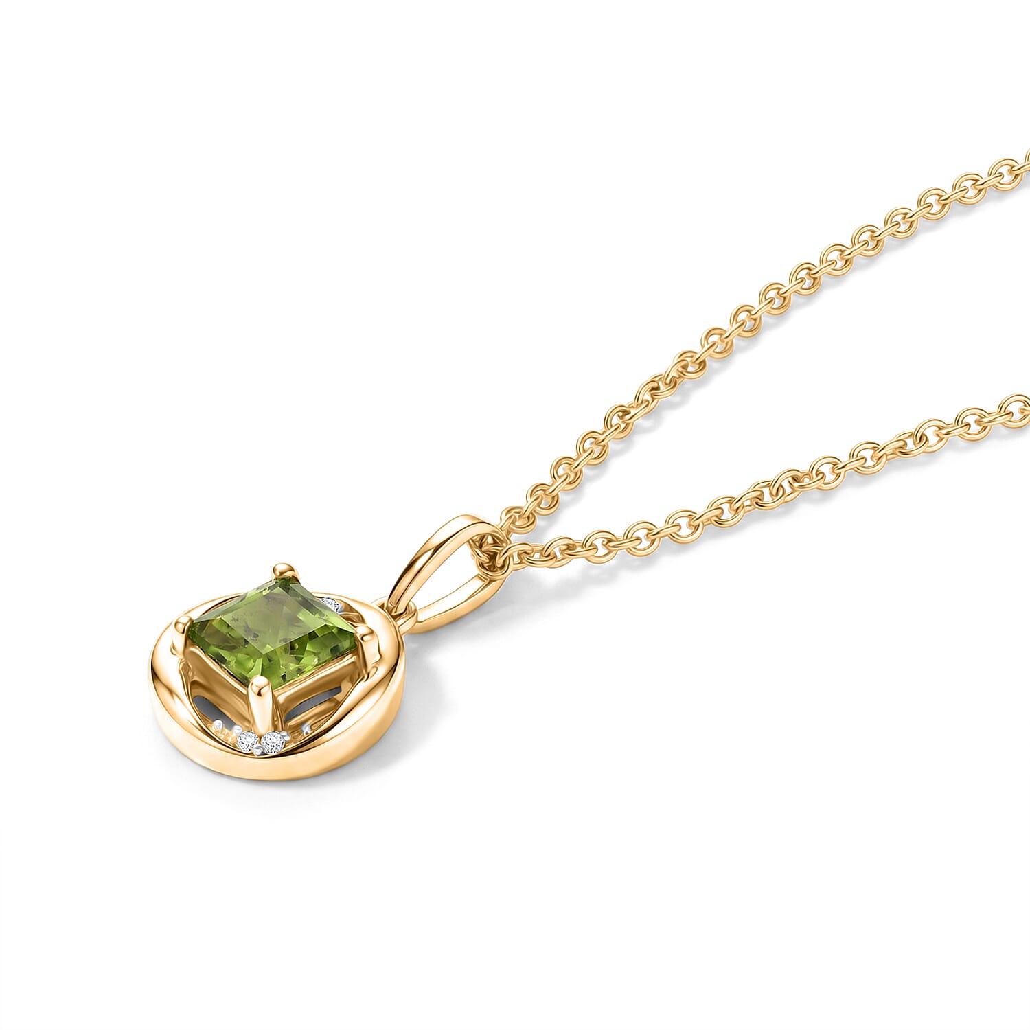 D'Joy - Peridot & White Zircon Pendant in Yellow Gold Plated Sterling Silver with Chain (Size 20) 1.30 Ct.