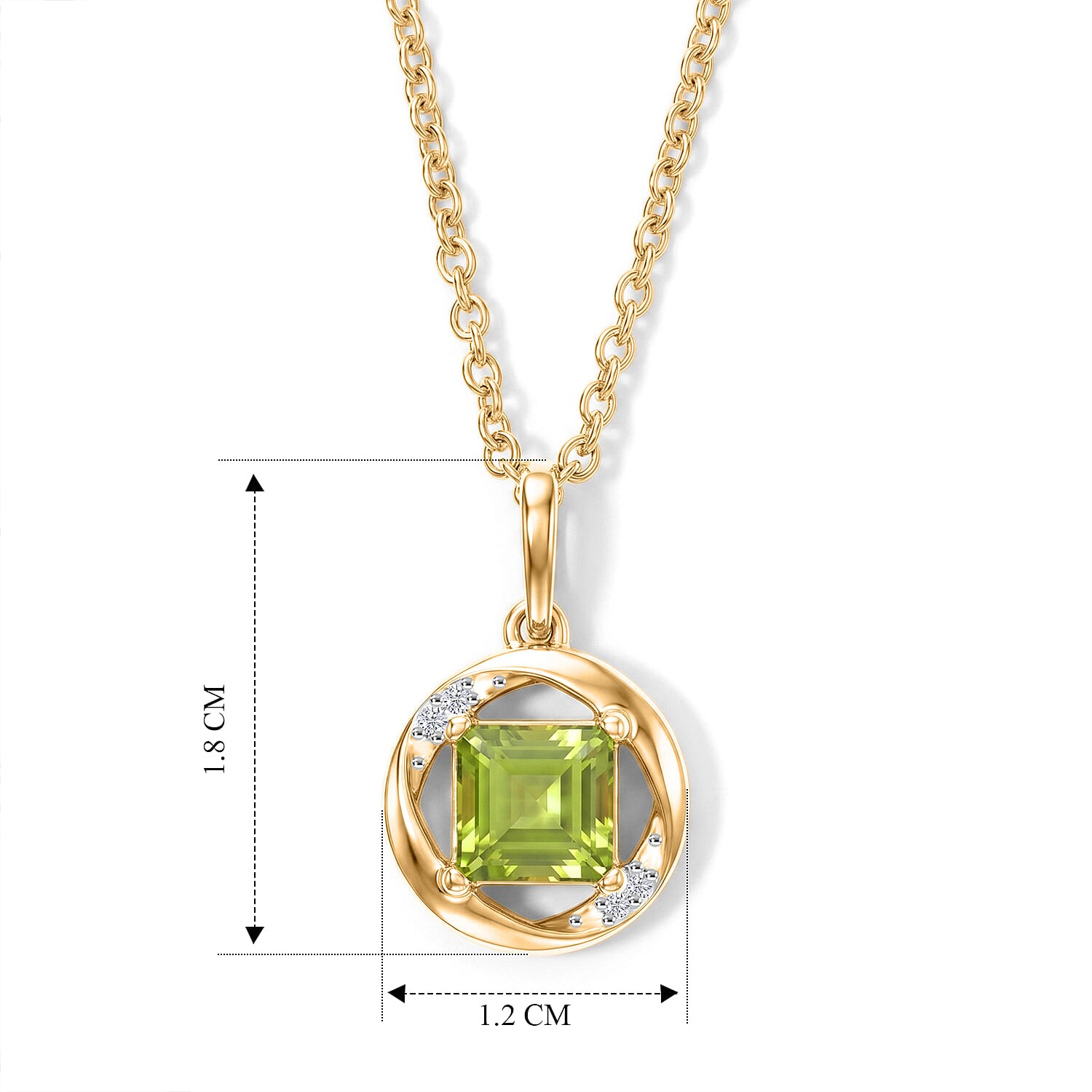 D'Joy - Peridot & White Zircon Pendant in Yellow Gold Plated Sterling Silver with Chain (Size 20) 1.30 Ct.