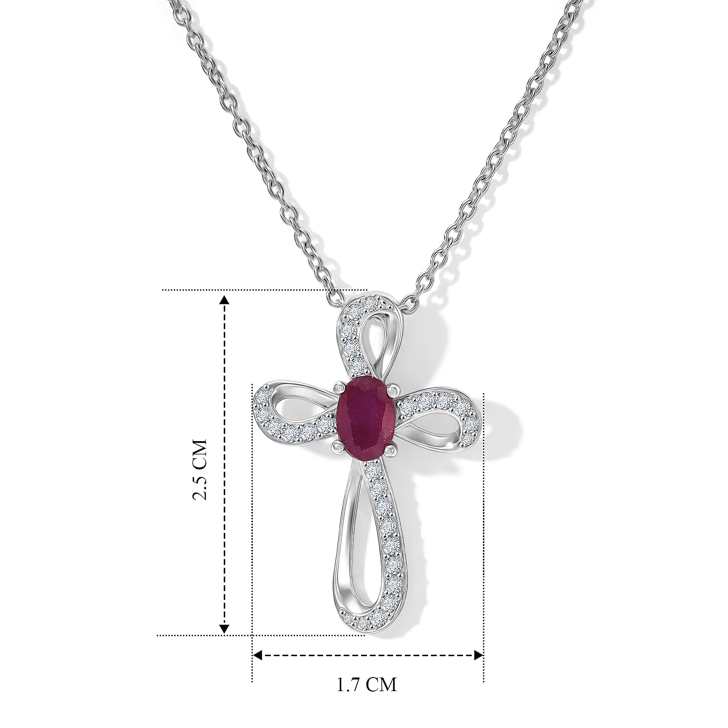 D'Joy - African Ruby & Moissanite Pendant with Chain (Size 20) in Rhodium Overlay Sterling Silver