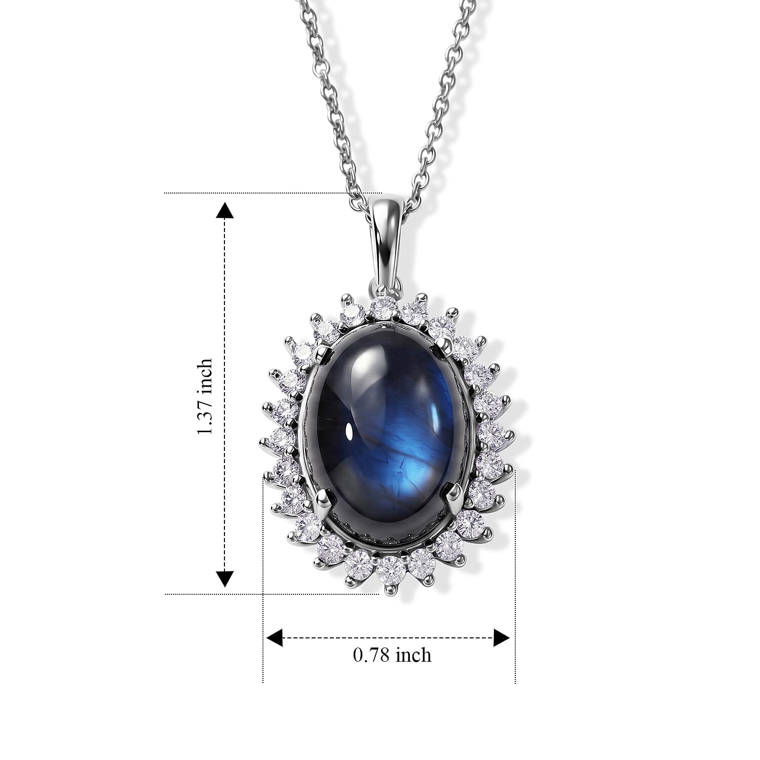 EverTrue - Labradorite & White Zircon Halo Pendant with Chain (Size 20) 14.85 Ct.