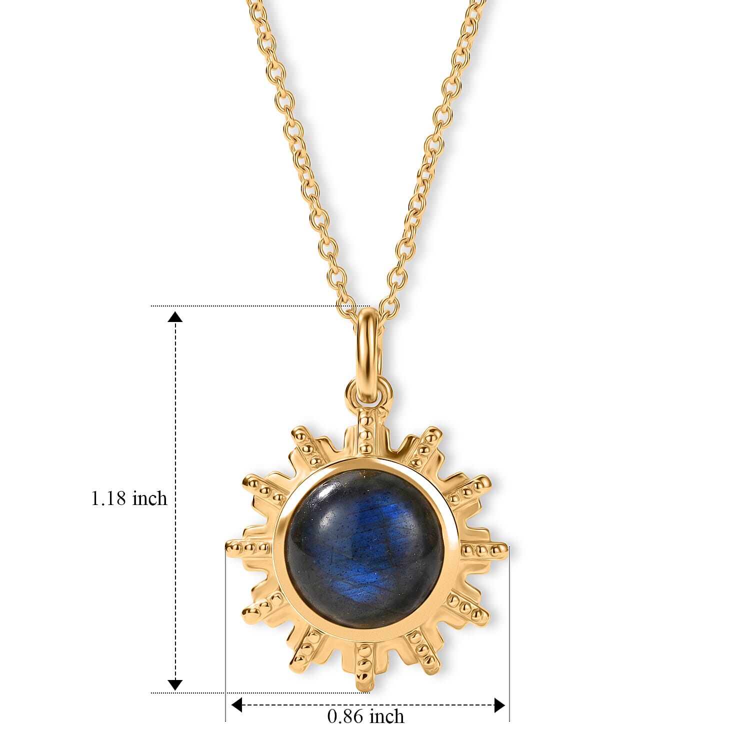 EverTrue - Labradorite Solitaire Pendant with Chain (Size 20) in Yellow Gold Tone 7.00 Ct.