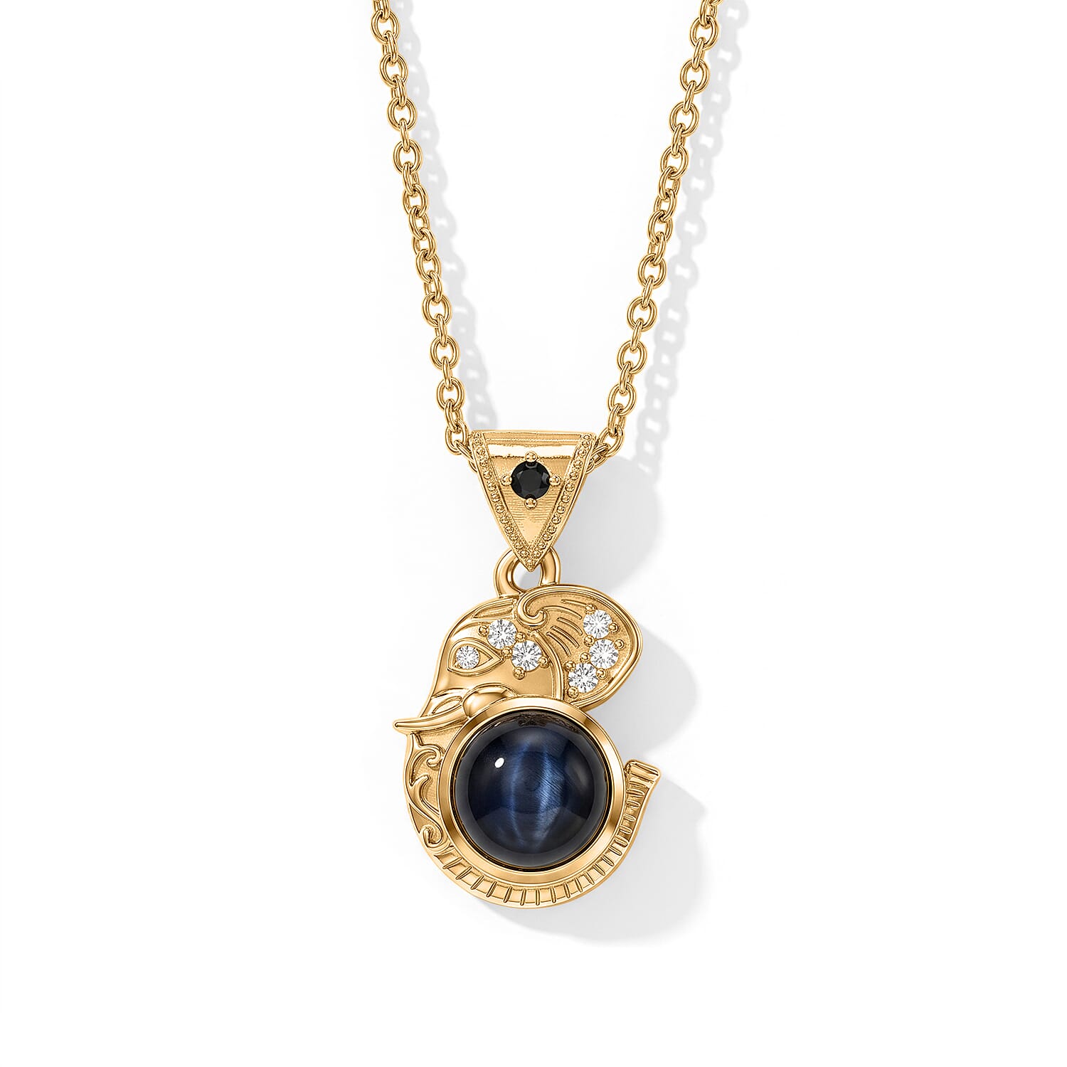 EverTrue - Labradorite, White Zircon & Black Spinel Pendant with Chain (Size 20) in Yellow Gold Tone 2.45 Ct.